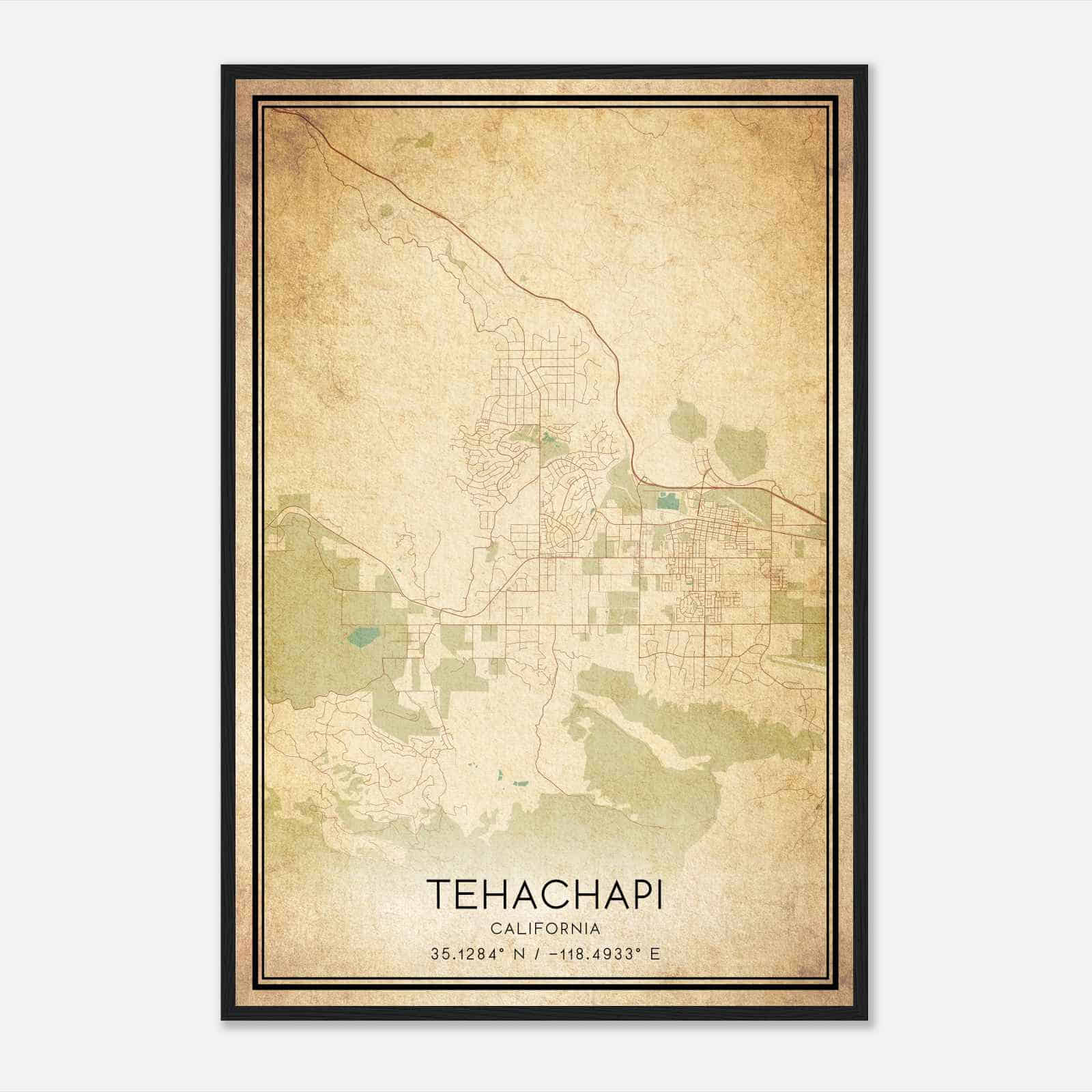 Vintage Tehachapi California Map Poster, Modern Home Decor Wall Art Print