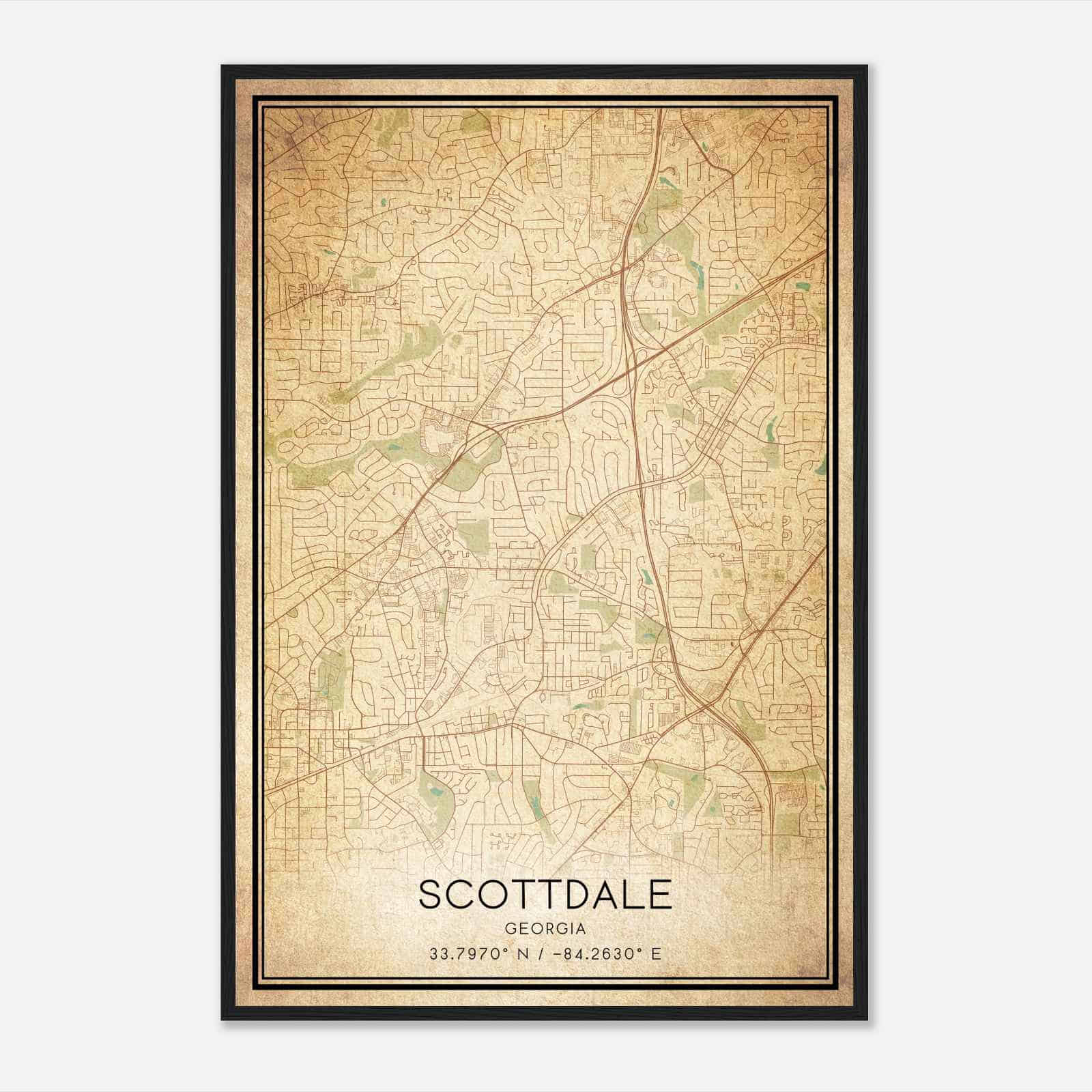 Vintage Scottdale Georgia Map Poster, Modern Home Decor Wall Art Print