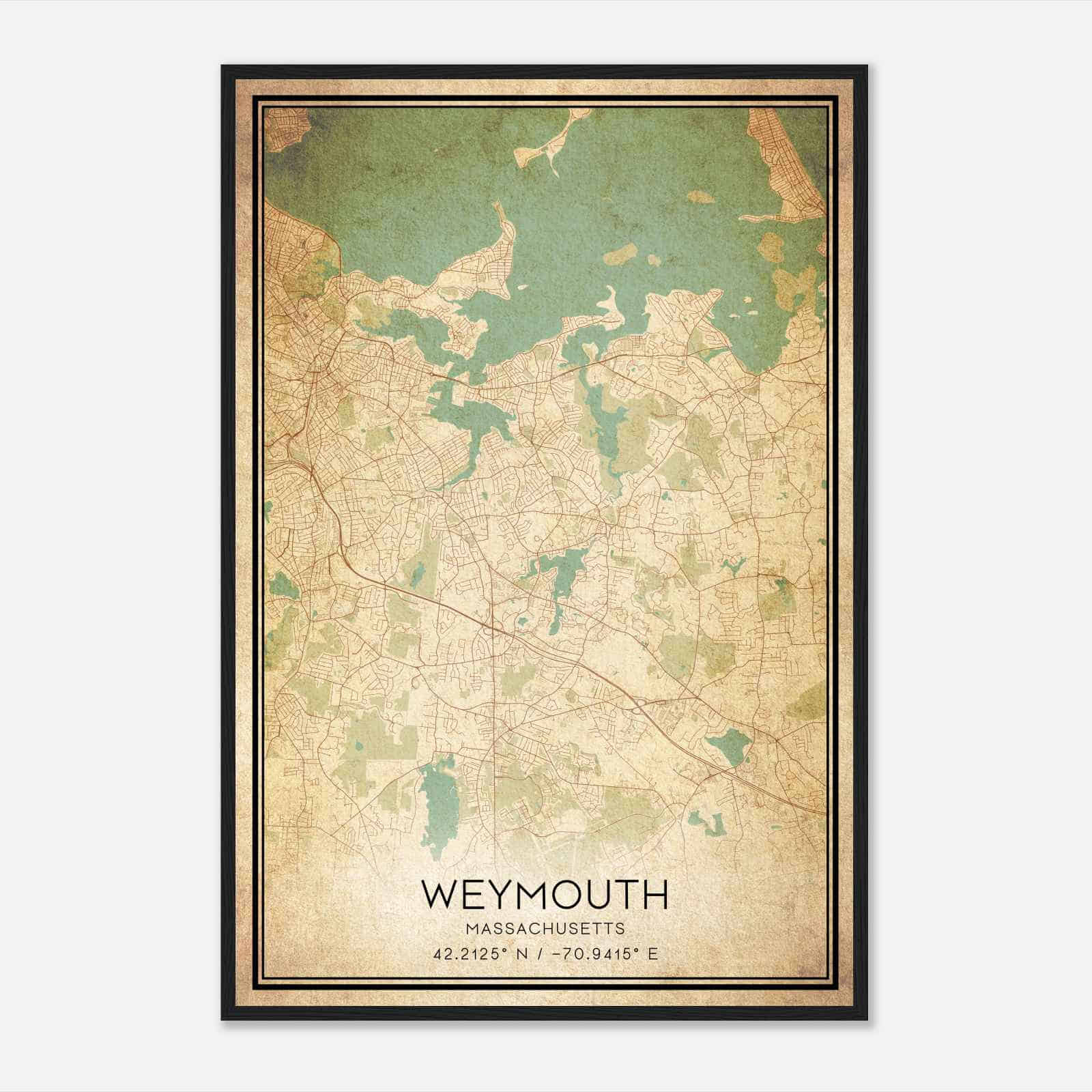 Vintage Weymouth Massachusetts Map Poster, Modern Home Decor Wall Art Print