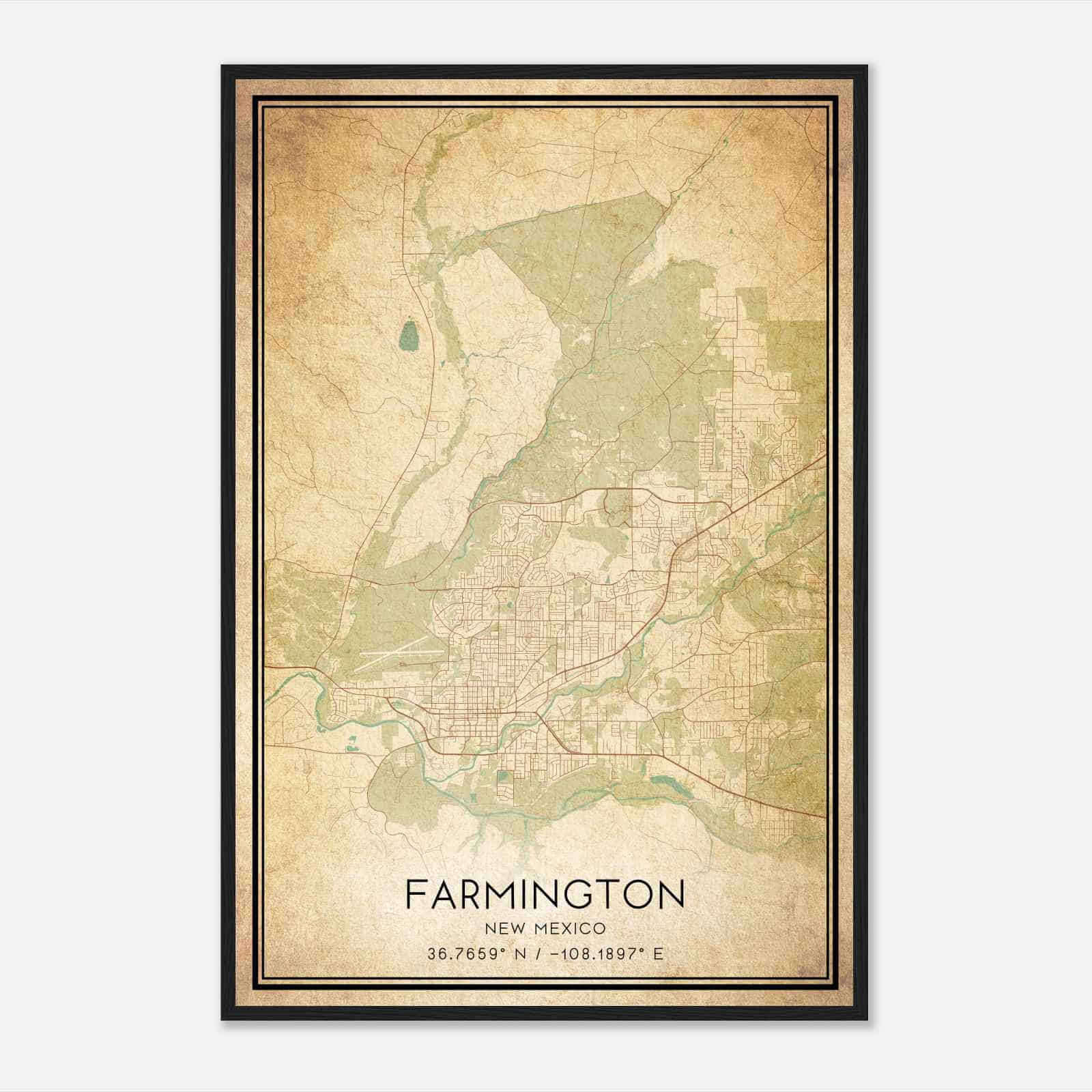 Vintage Farmington New Mexico Map Poster, Modern Home Decor Wall Art Print