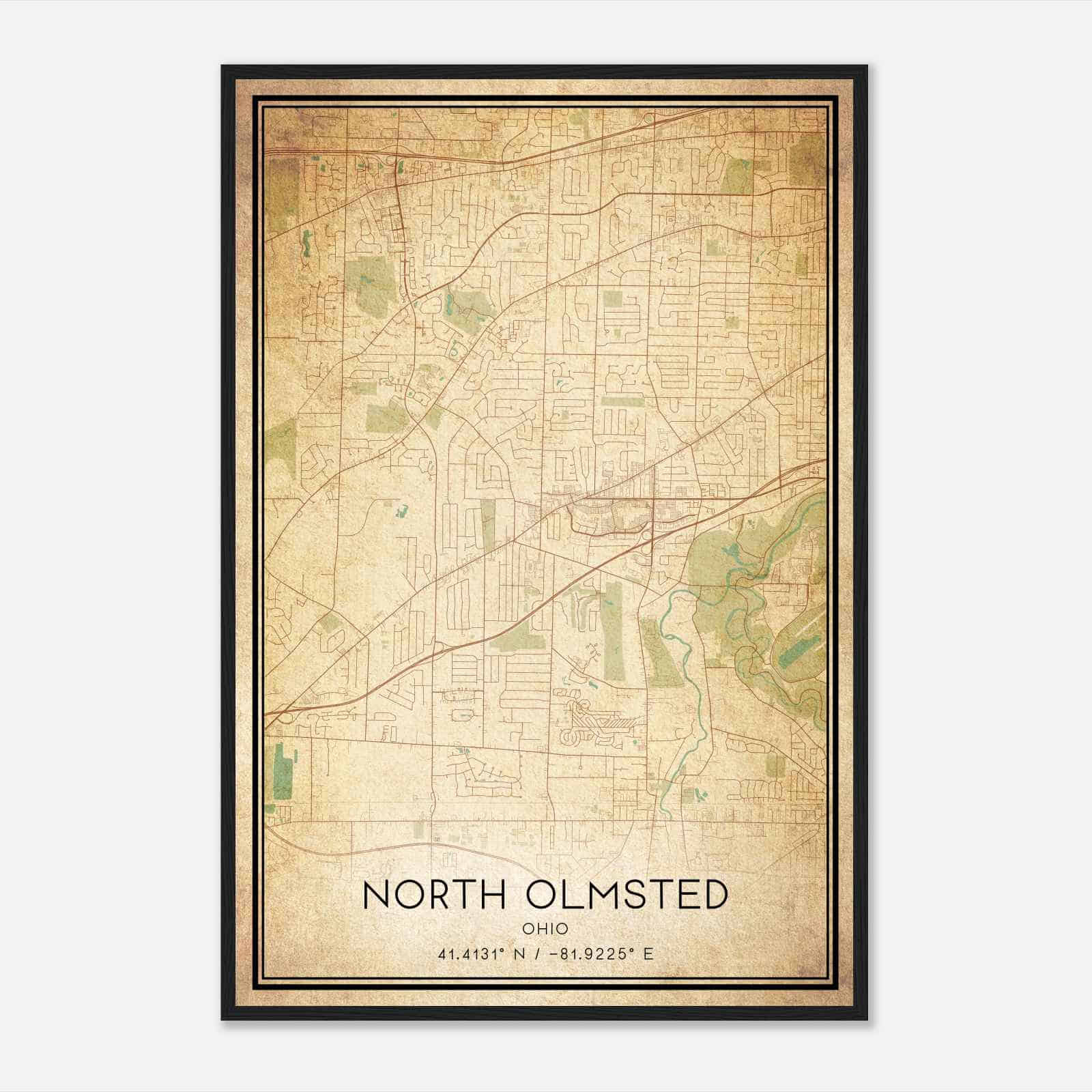 Vintage North Olmsted Ohio Map Poster, Modern Home Decor Wall Art Print