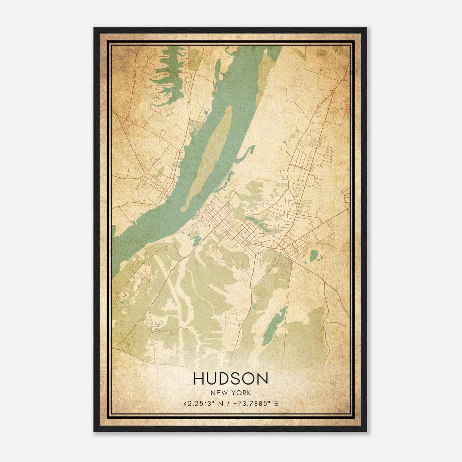 Vintage Hudson New York Map Poster, Modern Home Decor Wall Art Print