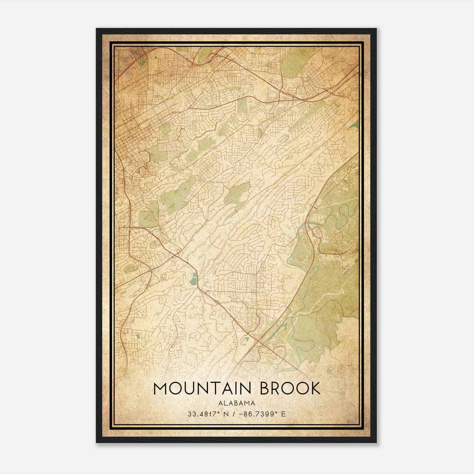 Vintage Mountain Brook Alabama Map Poster, Modern Home Decor Wall Art Print