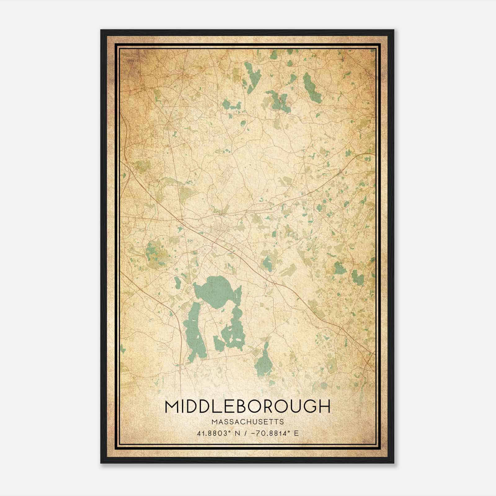 Vintage Middleborough Massachusetts Map Poster, Modern Home Decor Wall Art Print