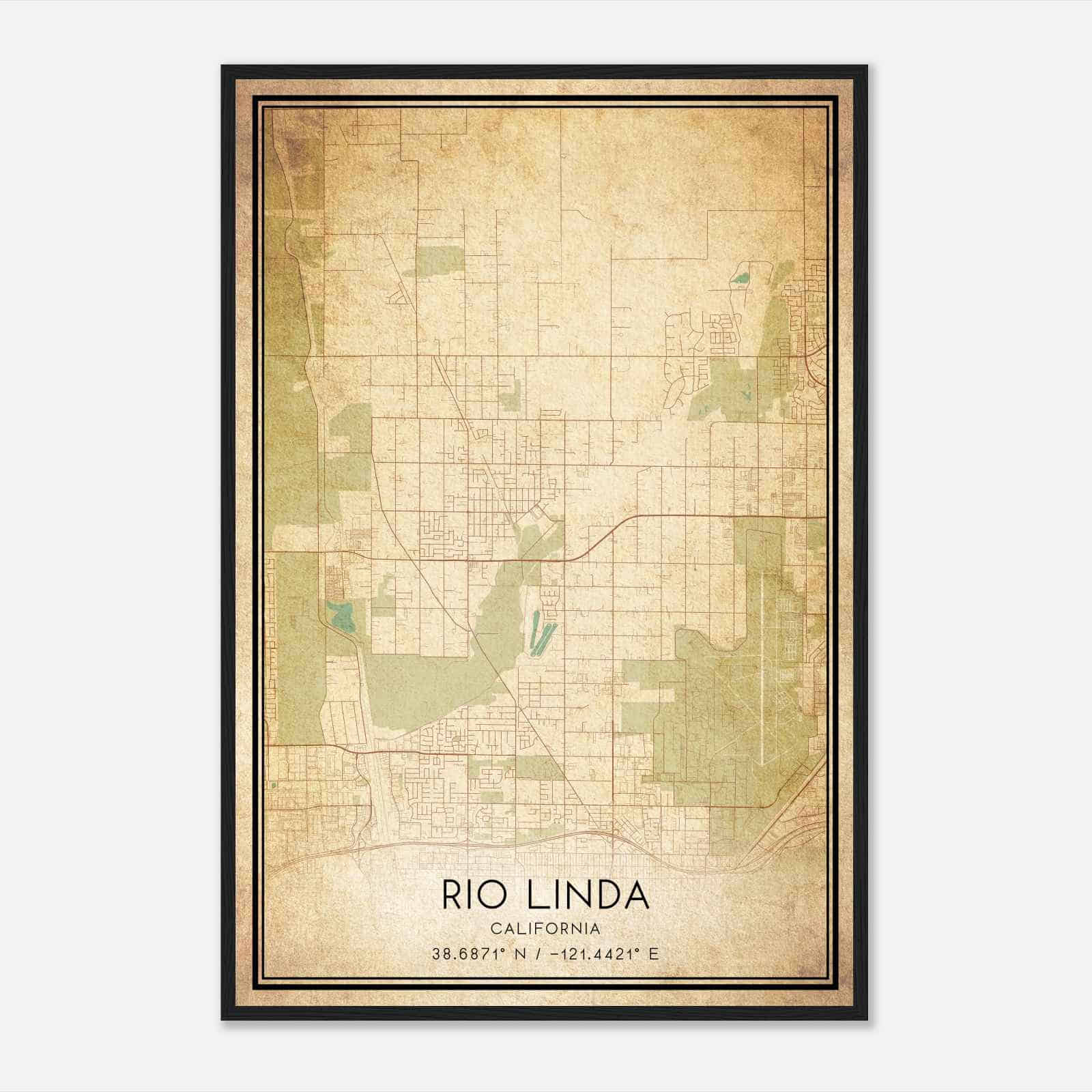 Vintage Rio Linda California Map Poster, Modern Home Decor Wall Art Print