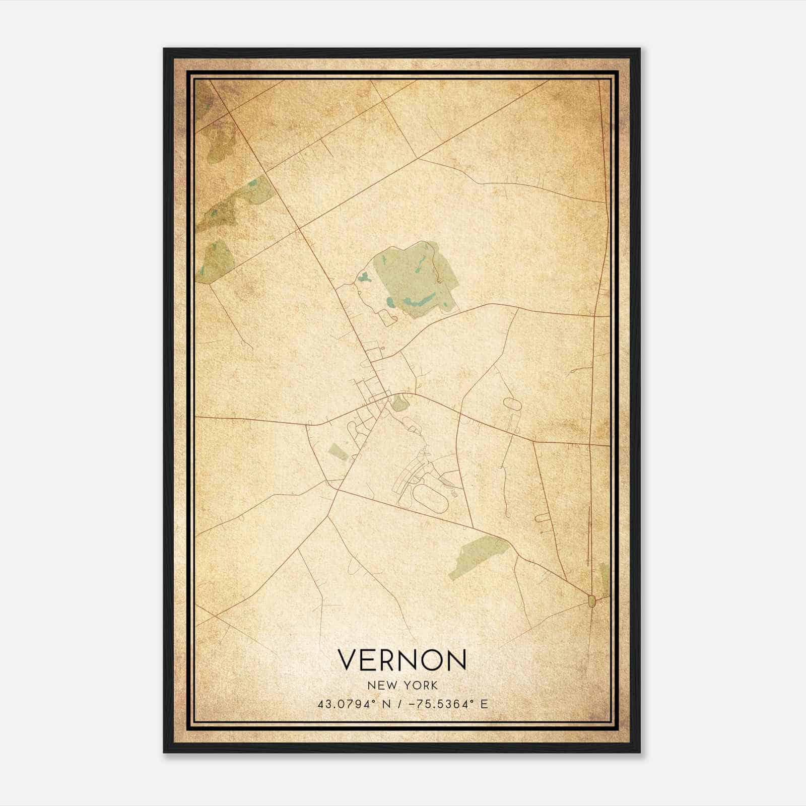 Vintage Vernon New York Map Poster, Modern Home Decor Wall Art Print