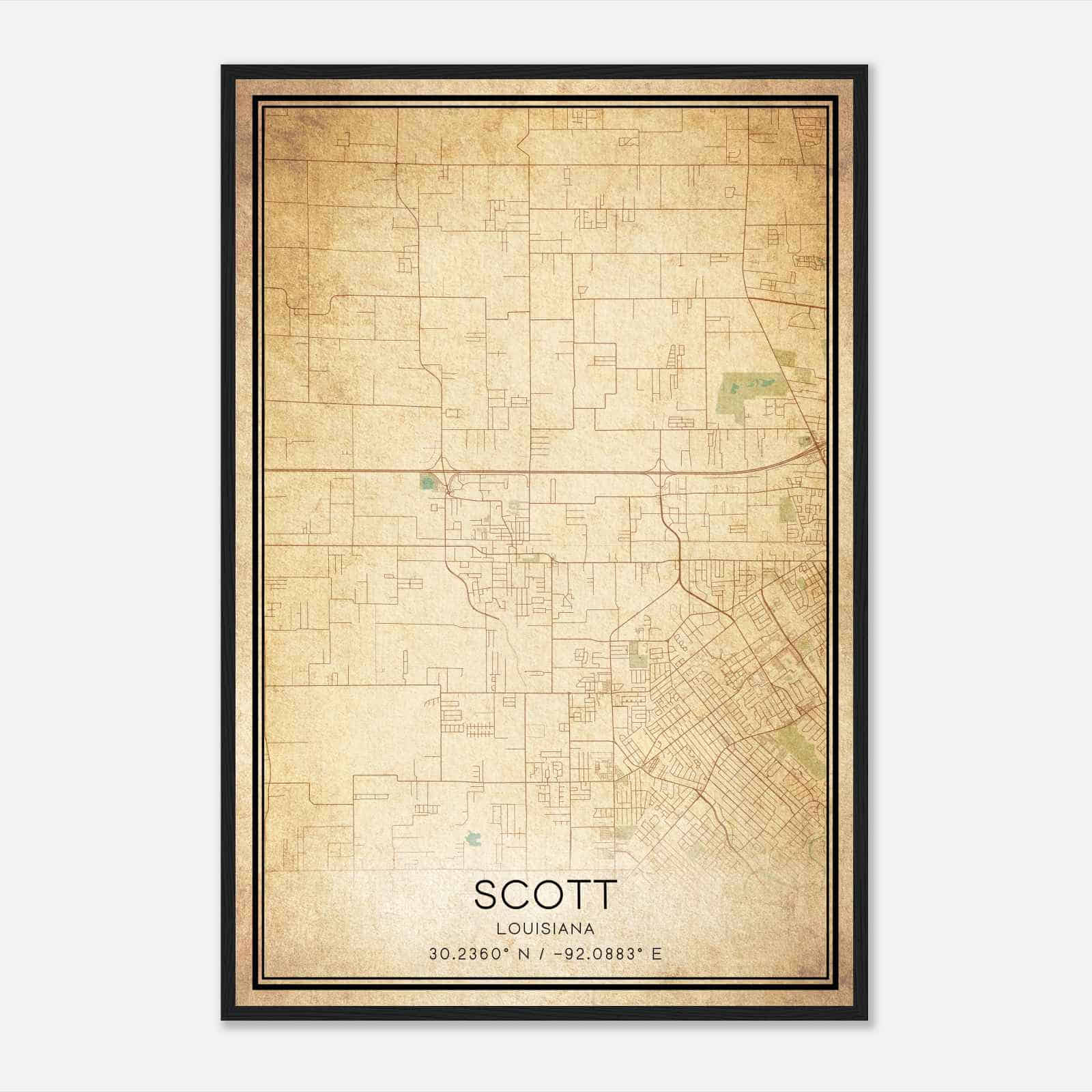 Vintage Scott Louisiana Map Poster, Modern Home Decor Wall Art Print