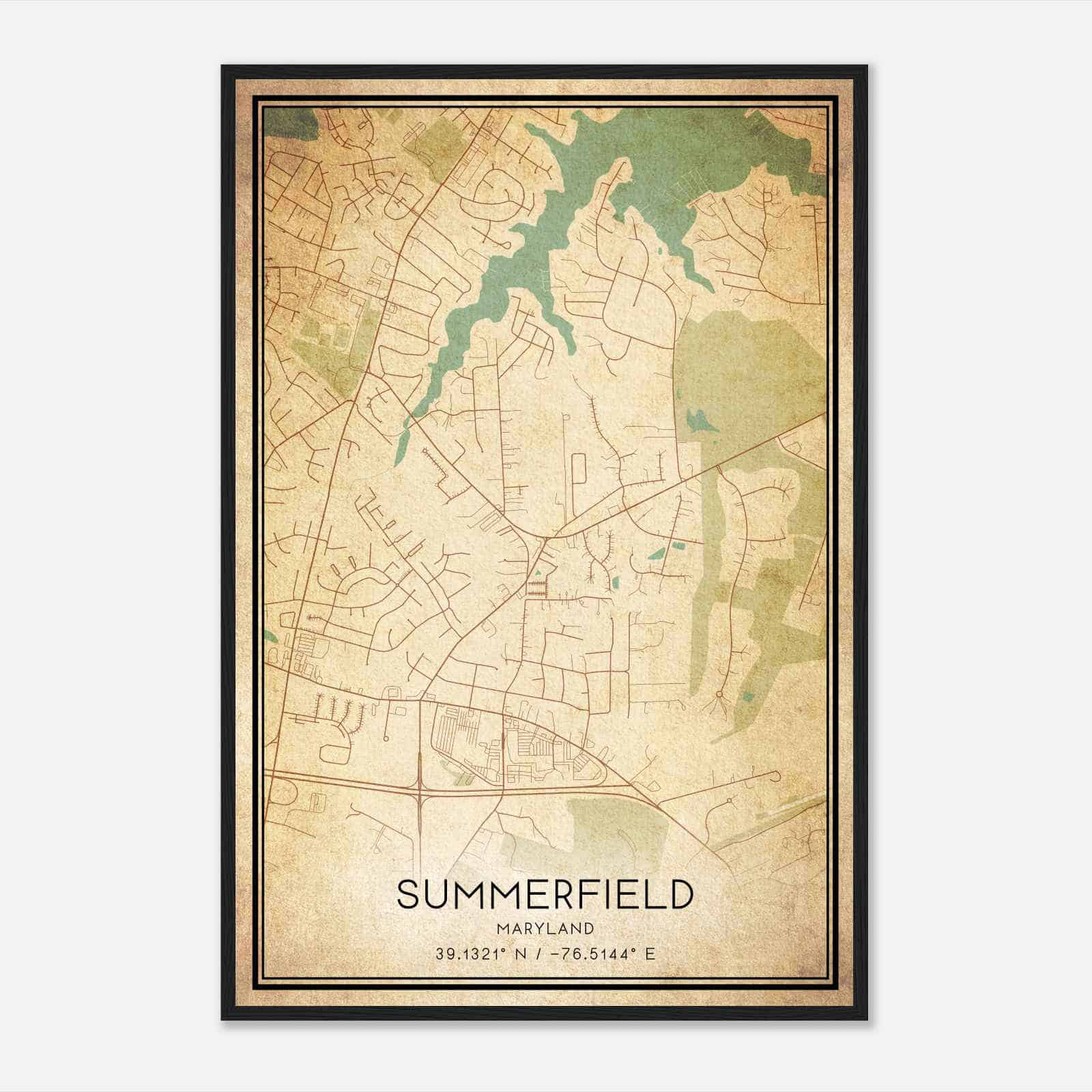 Vintage Summerfield Maryland Map Poster, Modern Home Decor Wall Art Print
