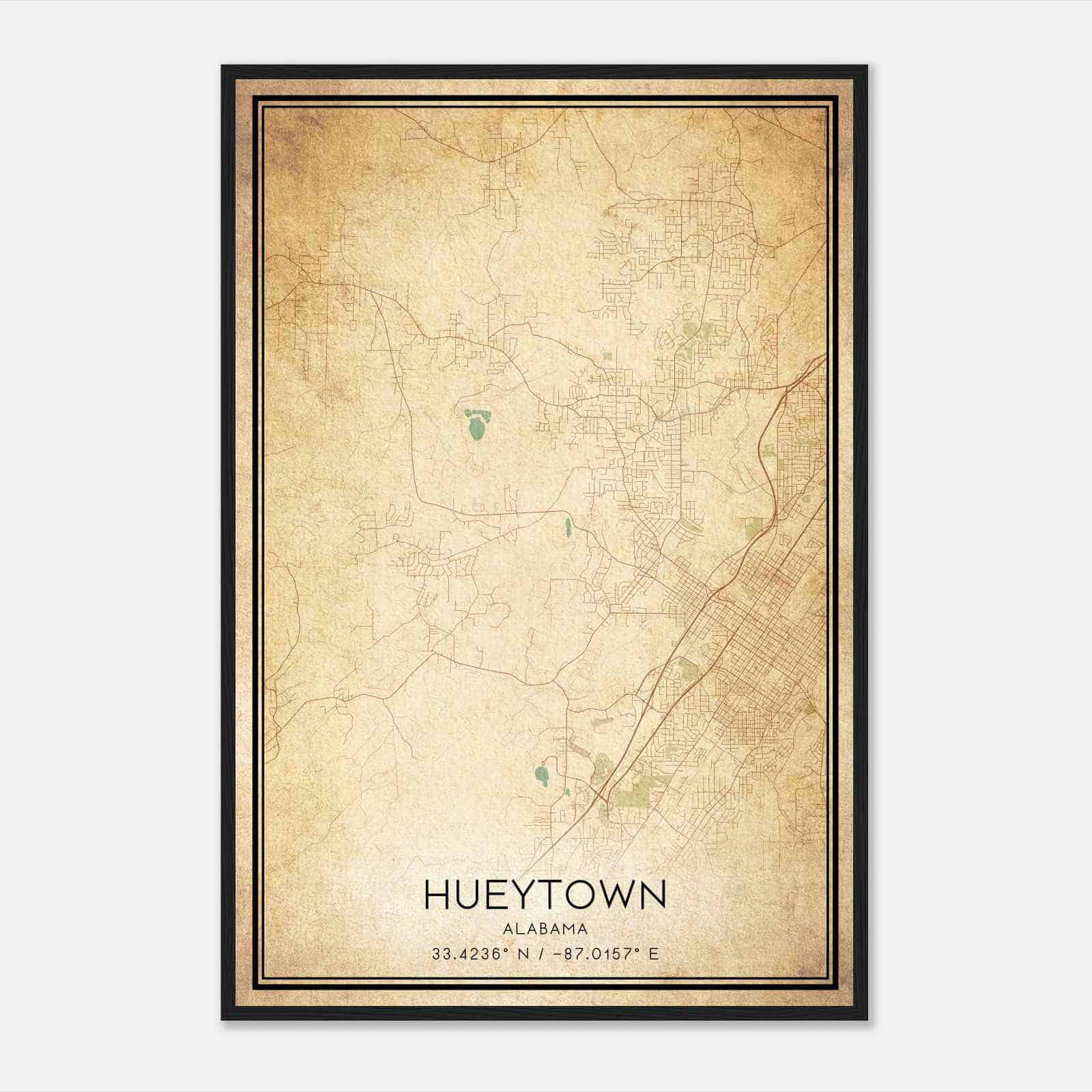 Vintage Hueytown Alabama Map Poster, Modern Home Decor Wall Art Print