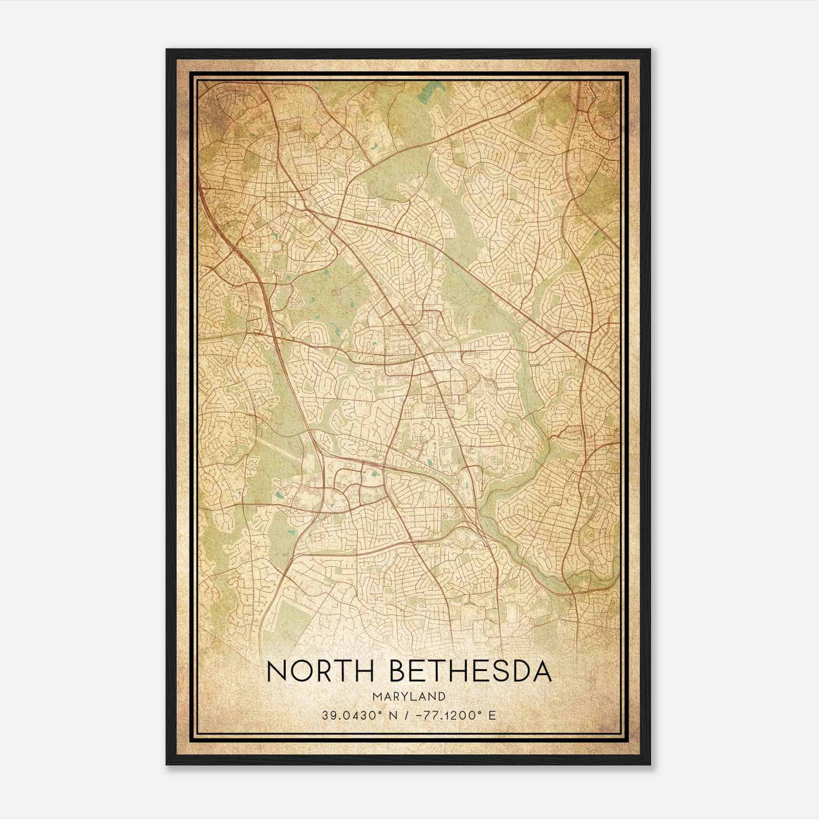 Vintage North Bethesda Maryland Map Poster, Modern Home Decor Wall Art Print