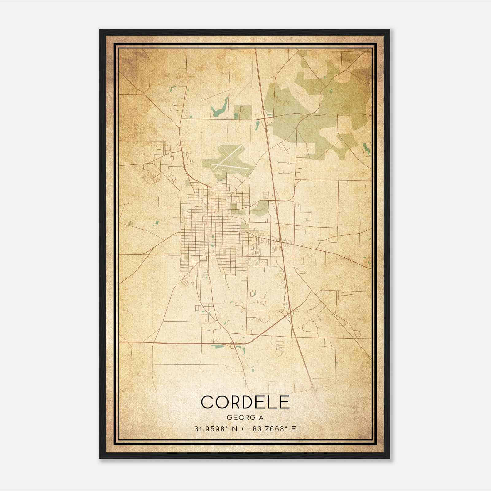 Vintage Cordele Georgia Map Poster, Modern Home Decor Wall Art Print