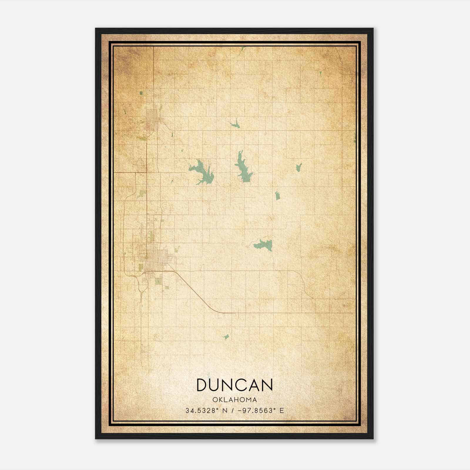 Vintage Duncan Oklahoma Map Poster, Modern Home Decor Wall Art Print