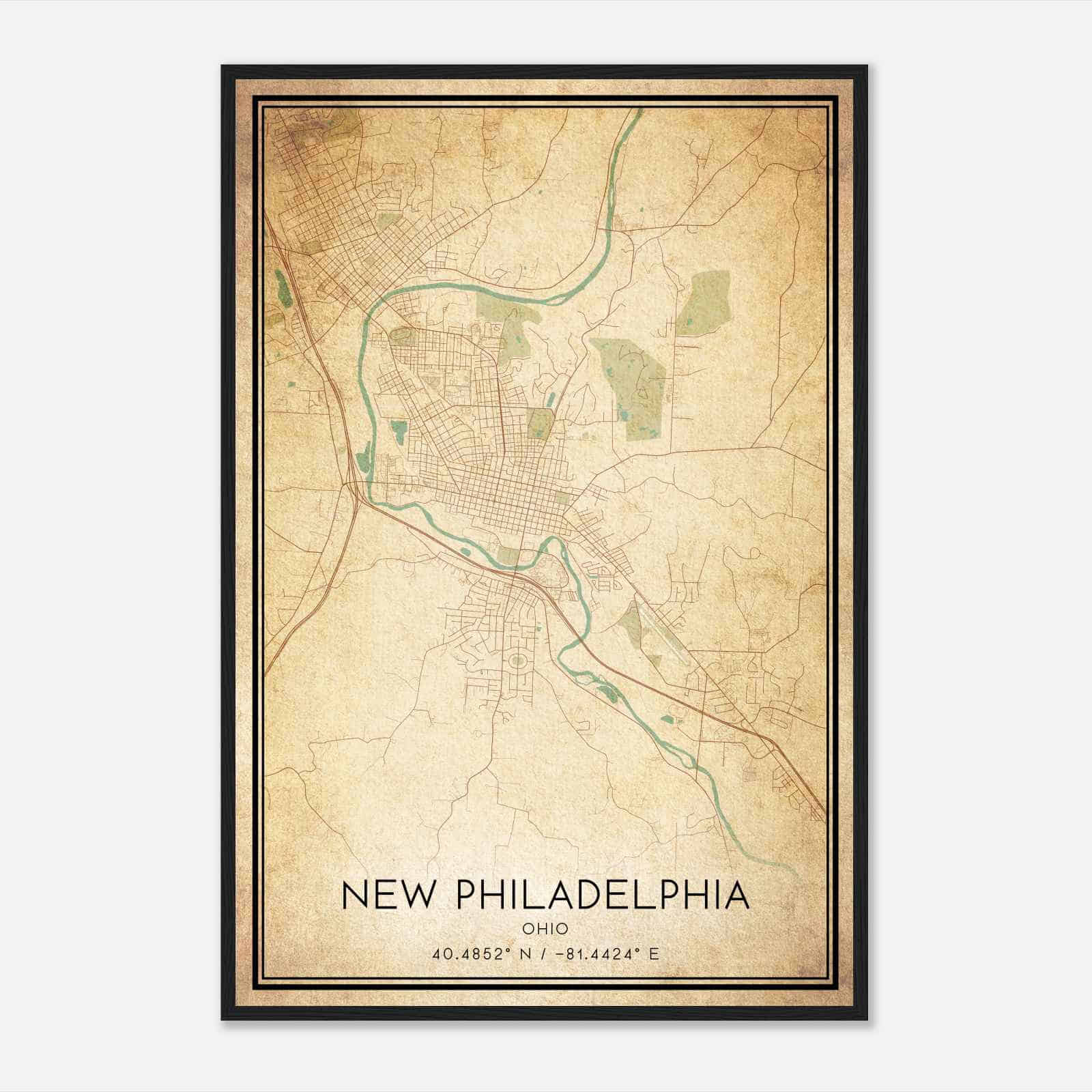 Vintage New Philadelphia Ohio Map Poster, Modern Home Decor Wall Art Print