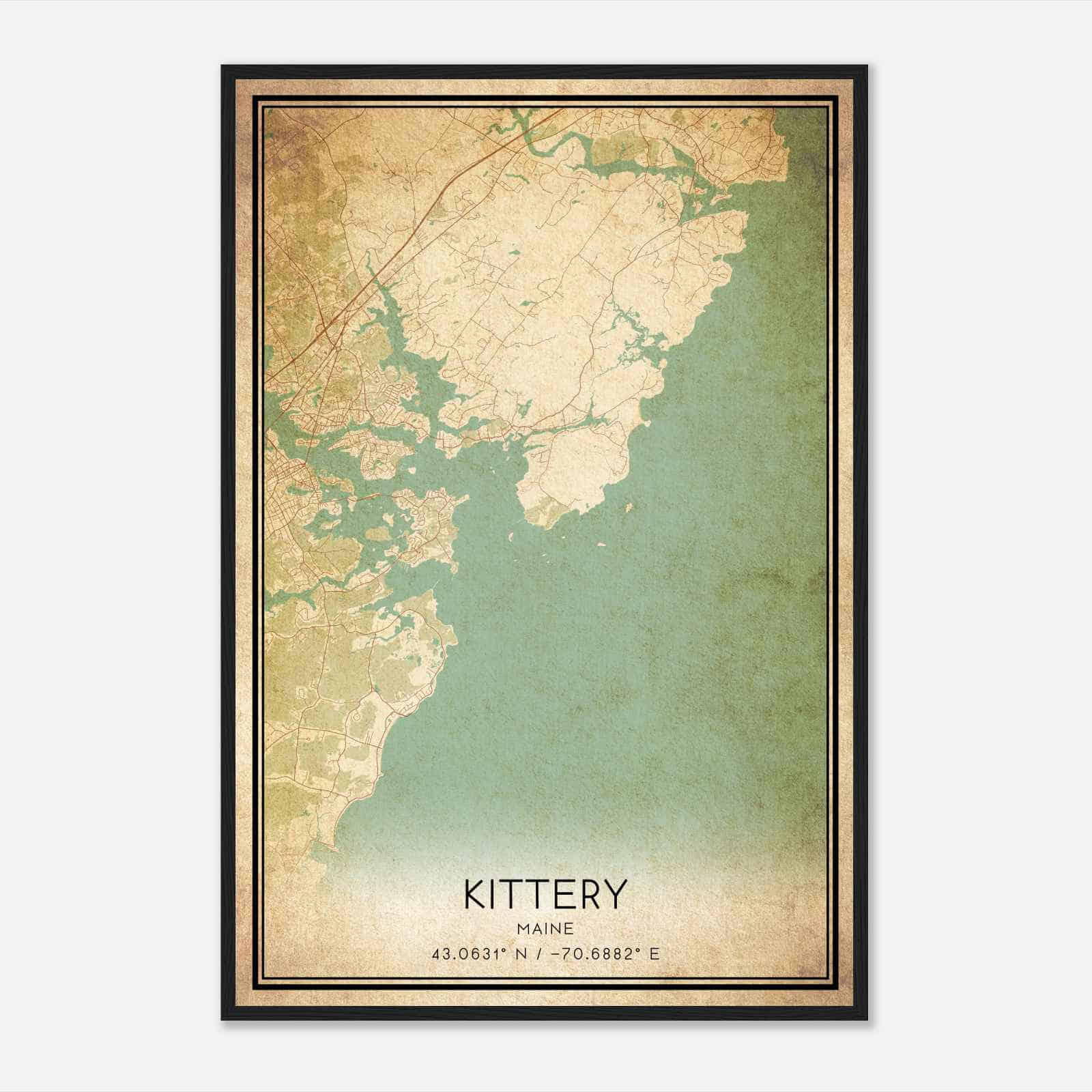 Vintage Kittery Maine Map Poster, Modern Home Decor Wall Art Print