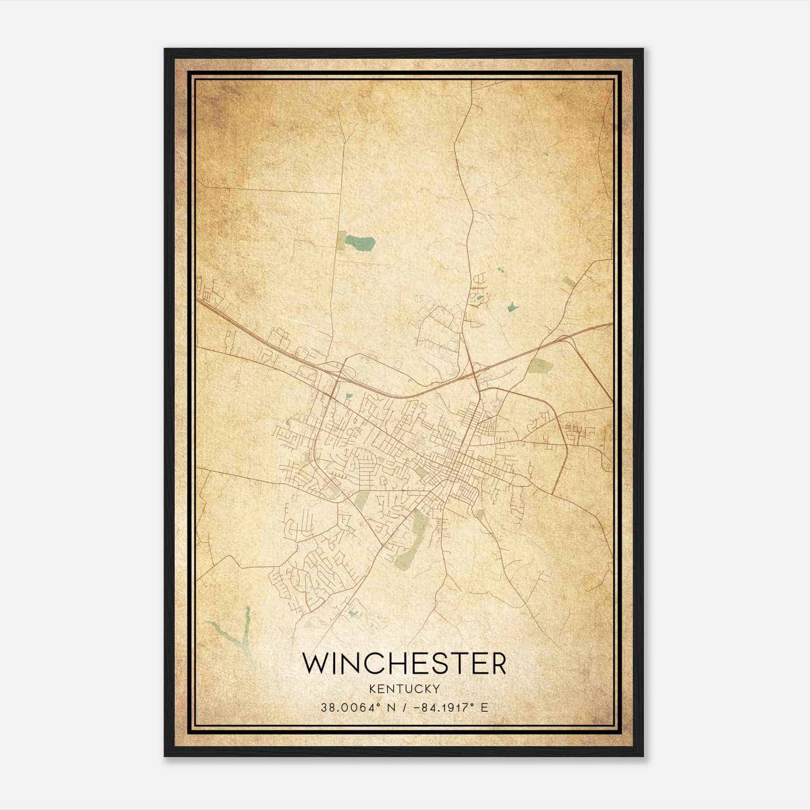Vintage Winchester Kentucky Map Poster, Modern Home Decor Wall Art Print