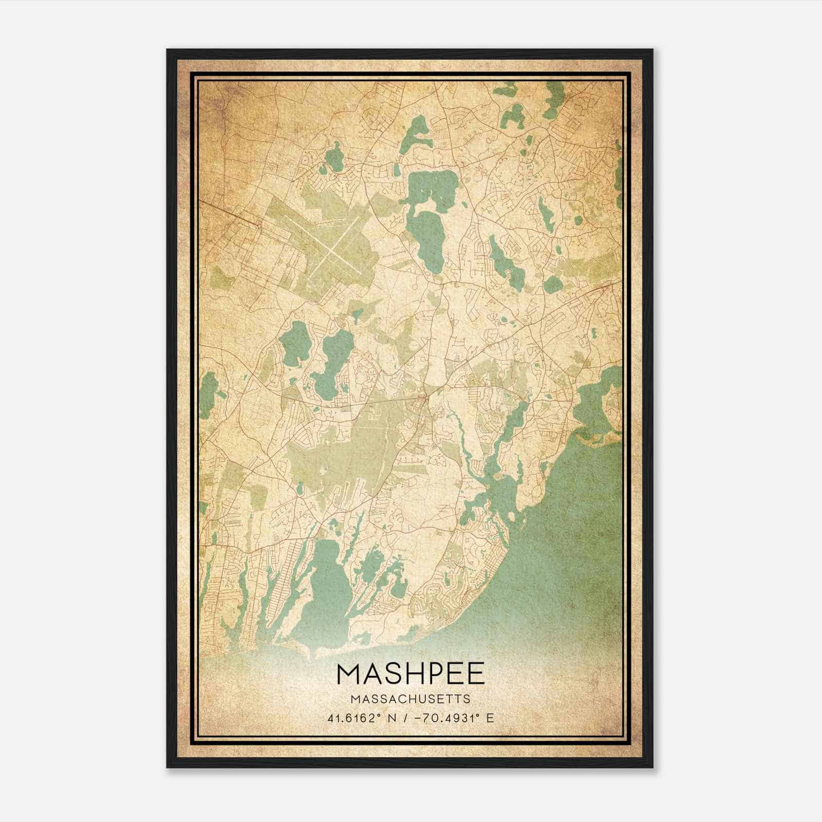 Vintage Mashpee Massachusetts Map Poster, Modern Home Decor Wall Art Print