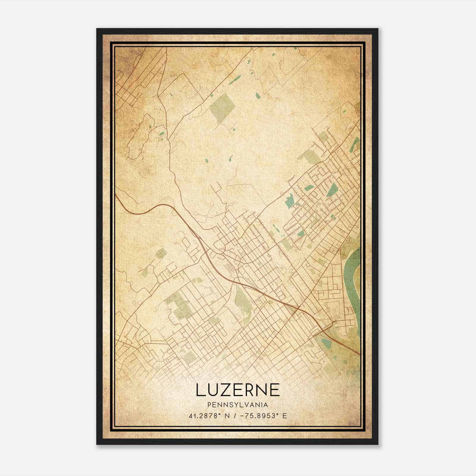 Vintage Luzerne Pennsylvania Map Poster, Modern Home Decor Wall Art Print