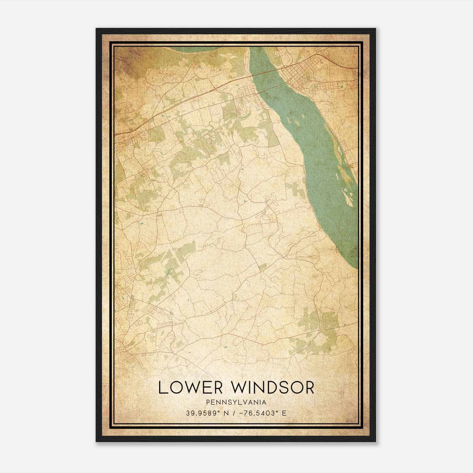 Vintage Lower Windsor Pennsylvania Map Poster, Modern Home Decor Wall Art Print