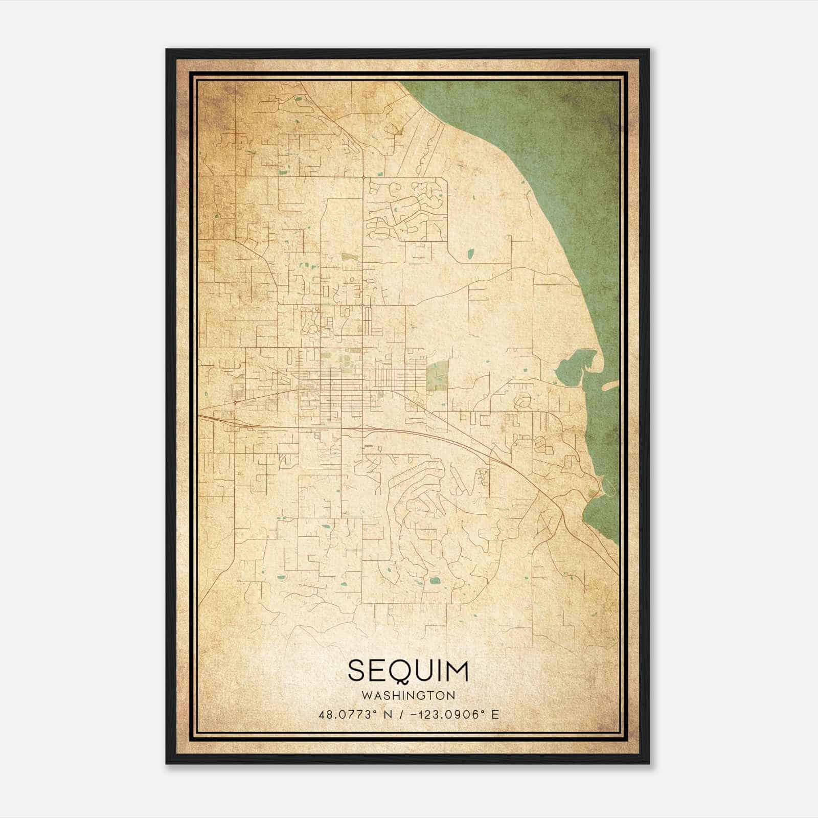 Vintage Sequim Washington Map Poster, Modern Home Decor Wall Art Print