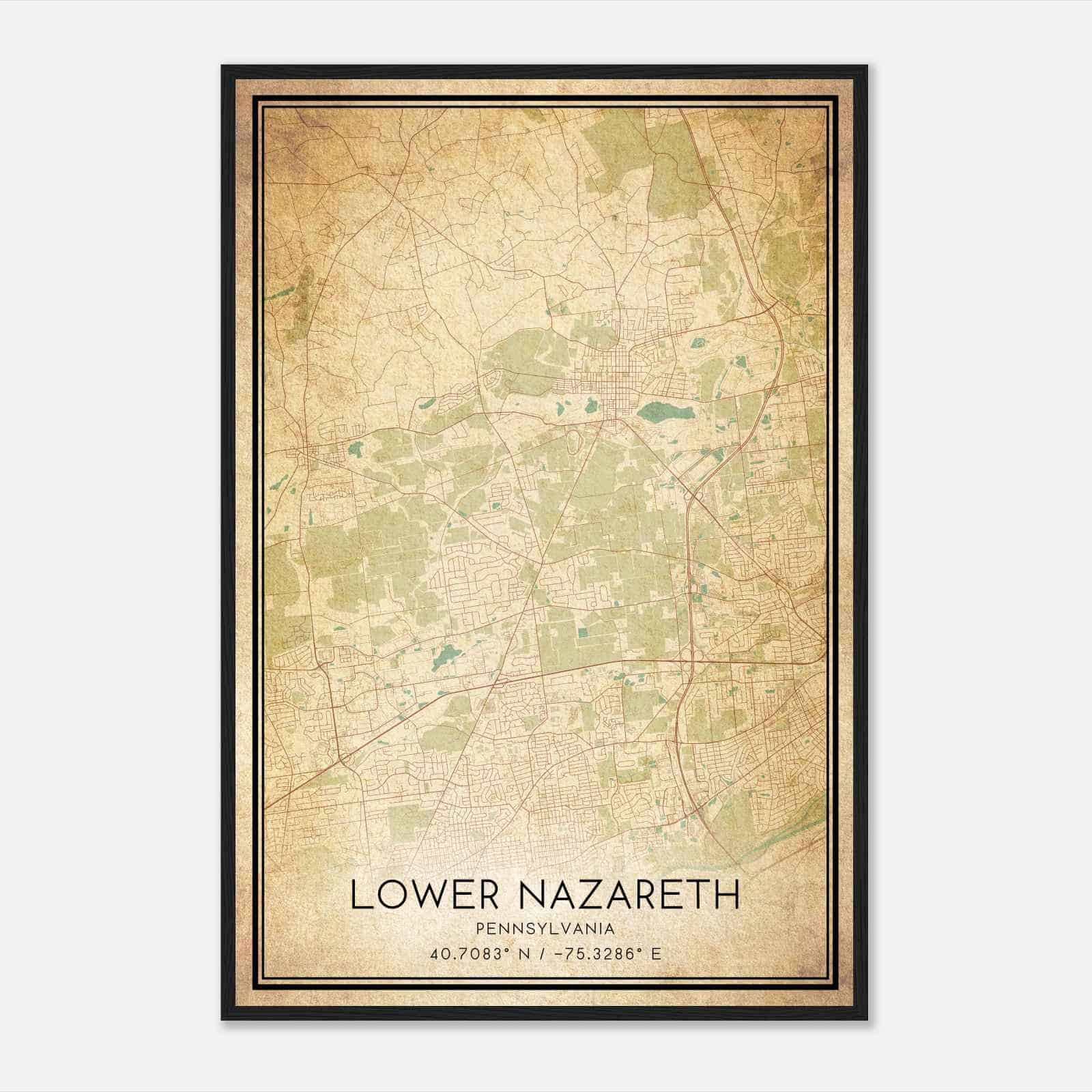 Vintage Lower Nazareth Pennsylvania Map Poster, Modern Home Decor Wall Art Print
