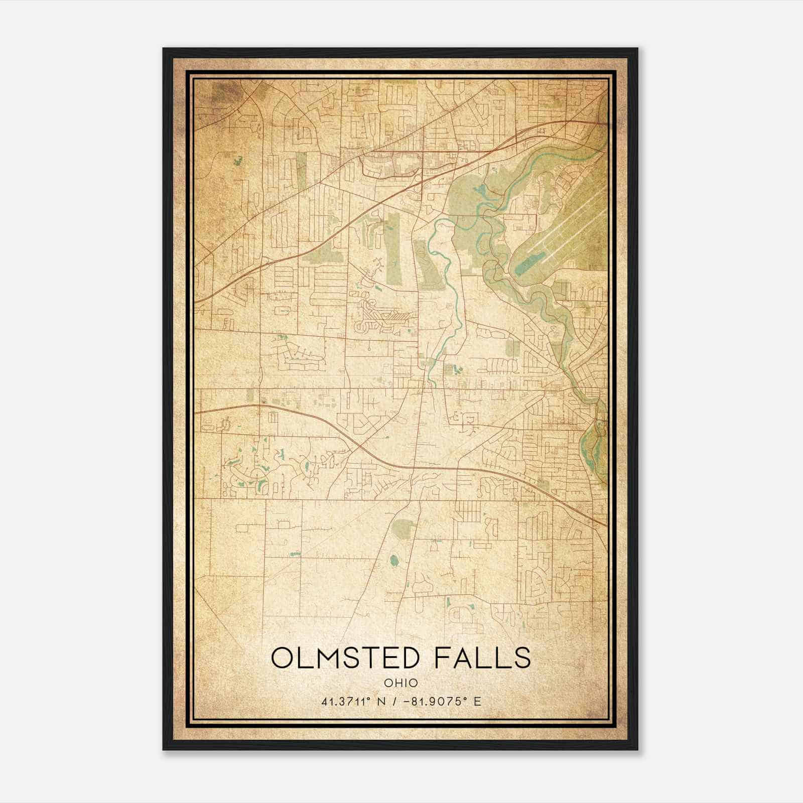 Vintage Olmsted Falls Ohio Map Poster, Modern Home Decor Wall Art Print