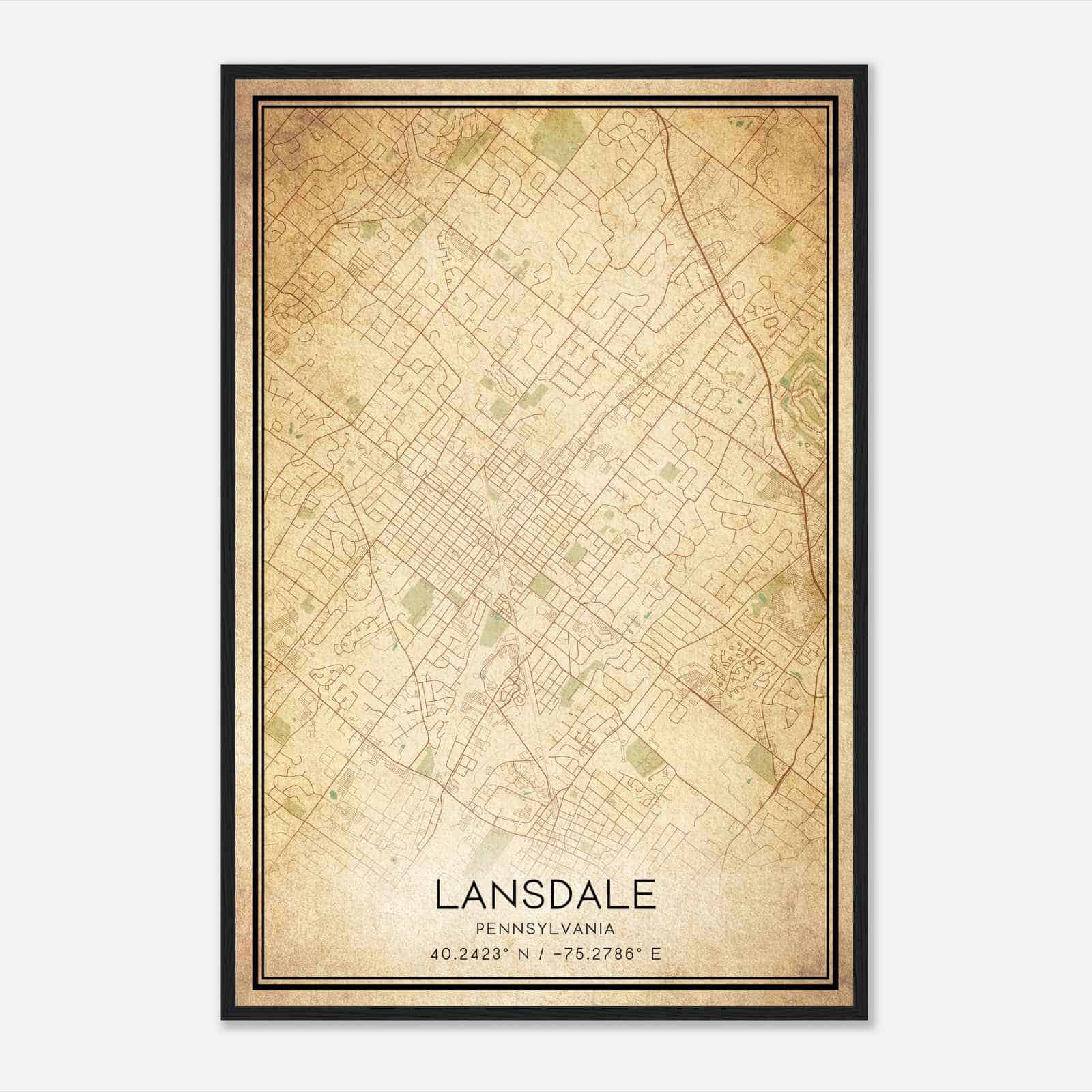 Vintage Lansdale Pennsylvania Map Poster, Modern Home Decor Wall Art Print