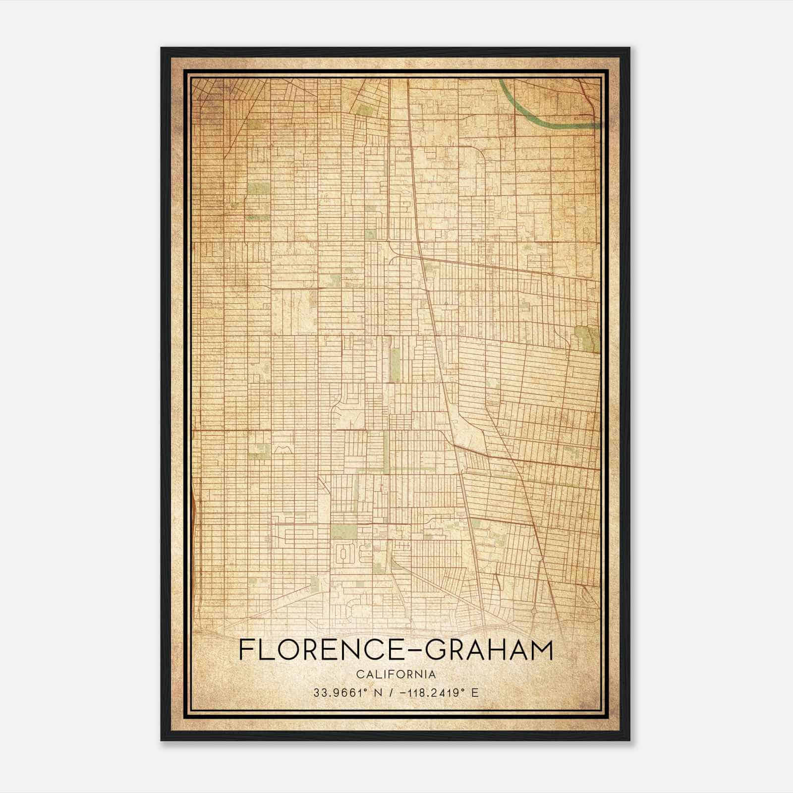 Vintage Florence-Graham California Map Poster, Modern Home Decor Wall Art Print