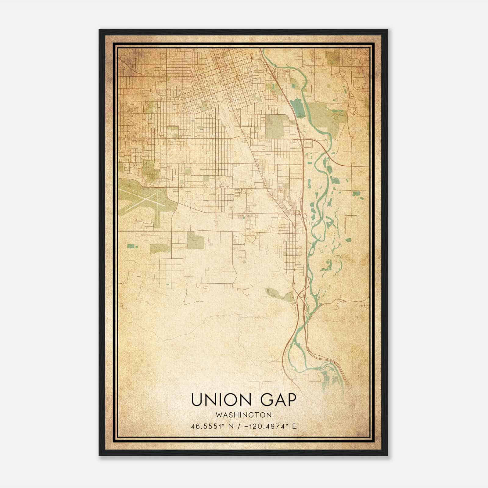 Vintage Union Gap Washington Map Poster, Modern Home Decor Wall Art Print
