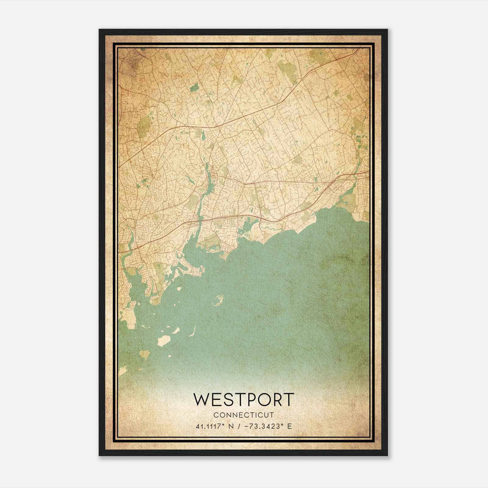 Vintage Westport Connecticut Map Poster, Modern Home Decor Wall Art Print