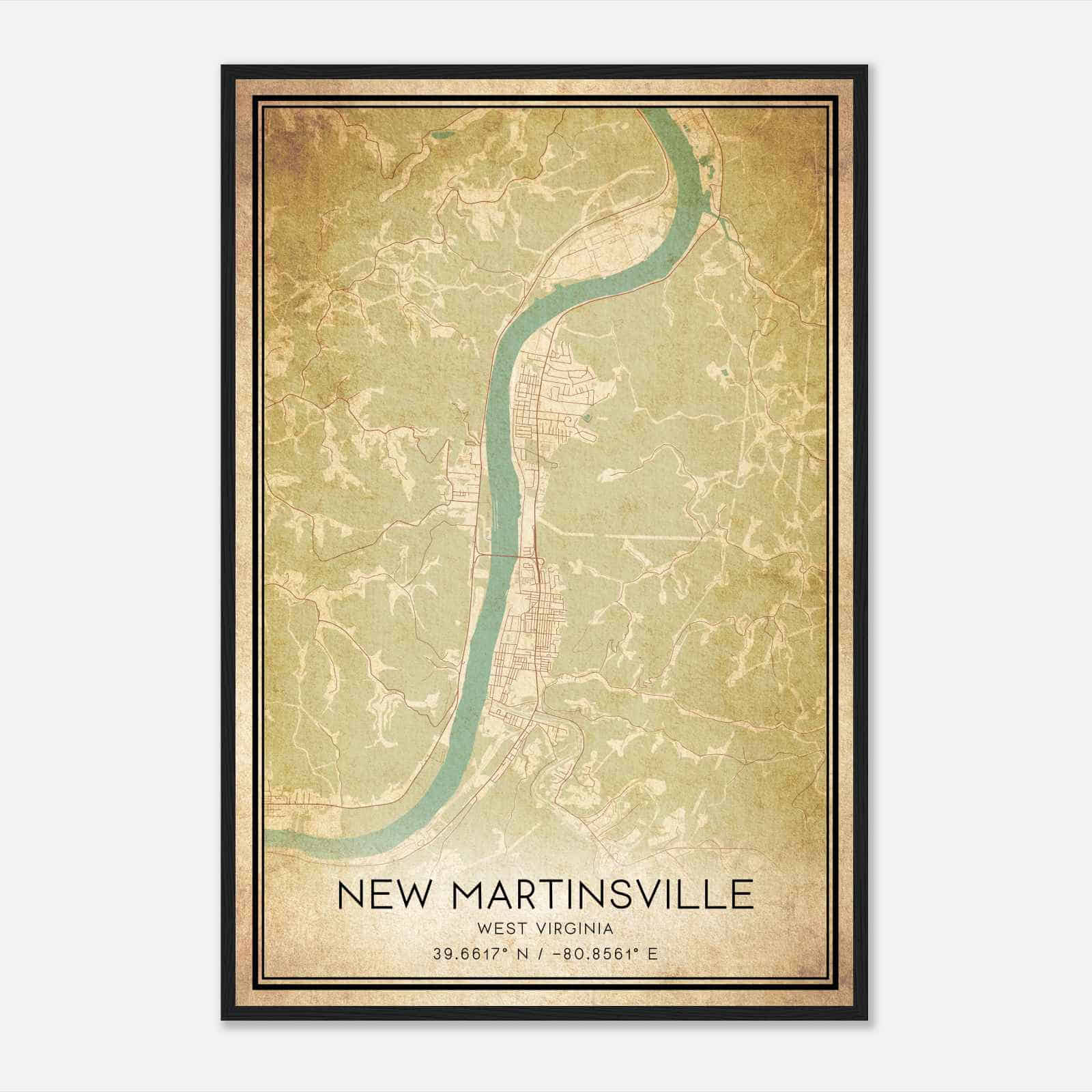 Vintage New Martinsville West Virginia Map Poster, Modern Home Decor Wall Art Print