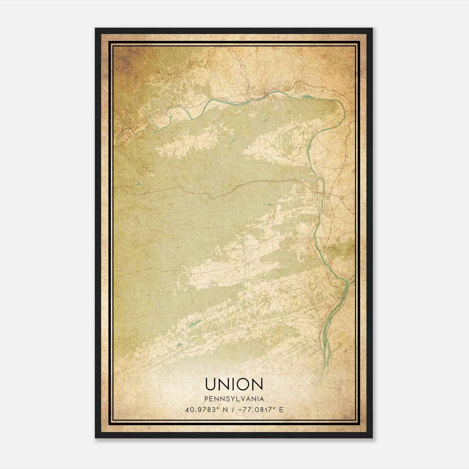 Vintage Union Pennsylvania Map Poster, Modern Home Decor Wall Art Print