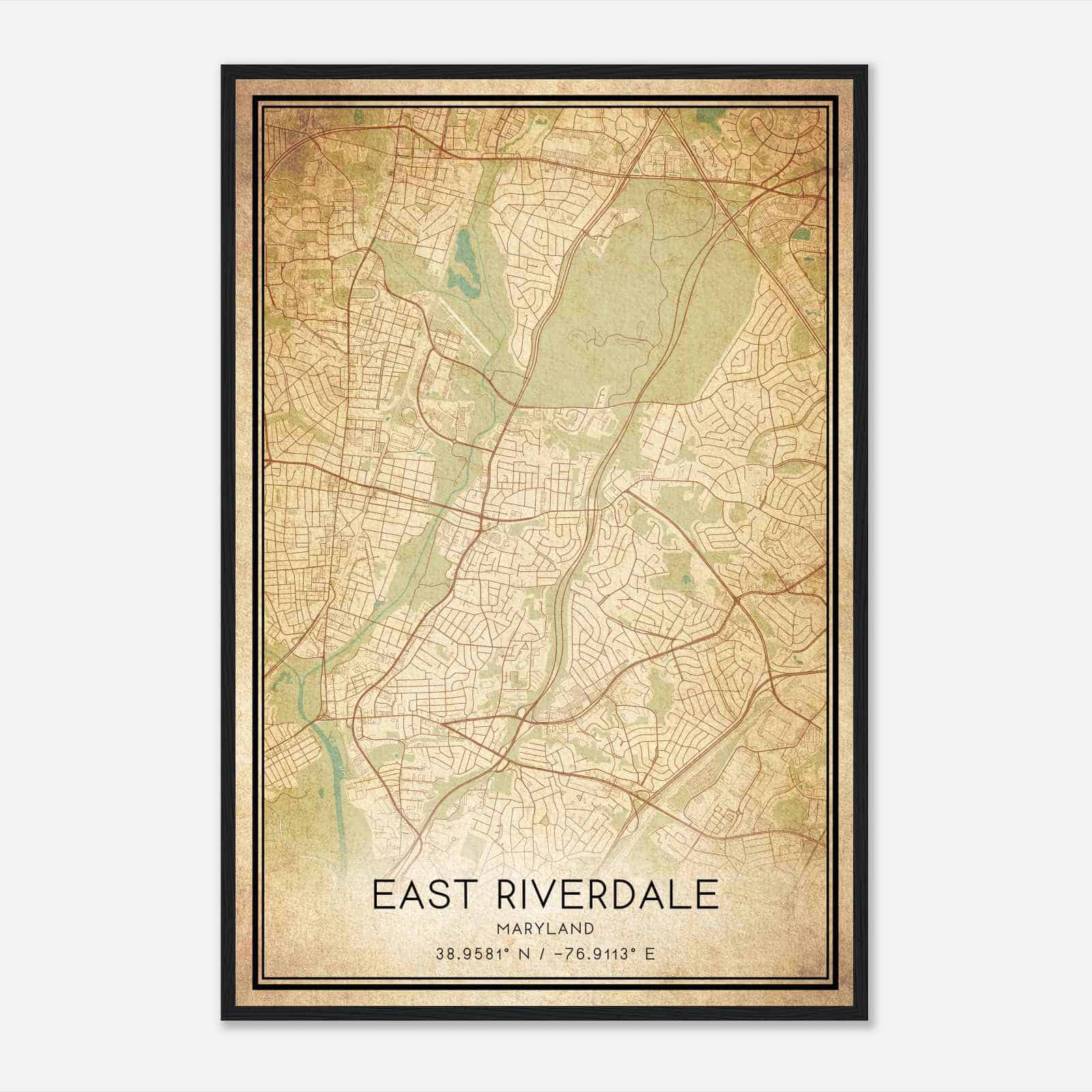 Vintage East Riverdale Maryland Map Poster, Modern Home Decor Wall Art Print
