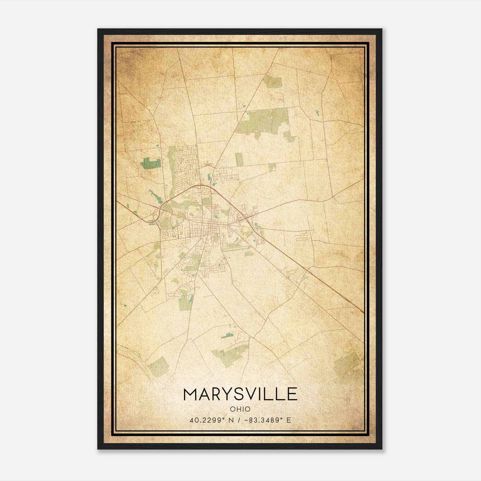 Vintage Marysville Ohio Map Poster, Modern Home Decor Wall Art Print