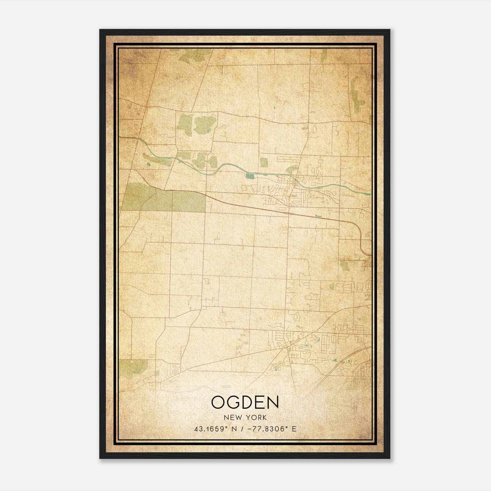 Vintage Ogden New York Map Poster, Modern Home Decor Wall Art Print