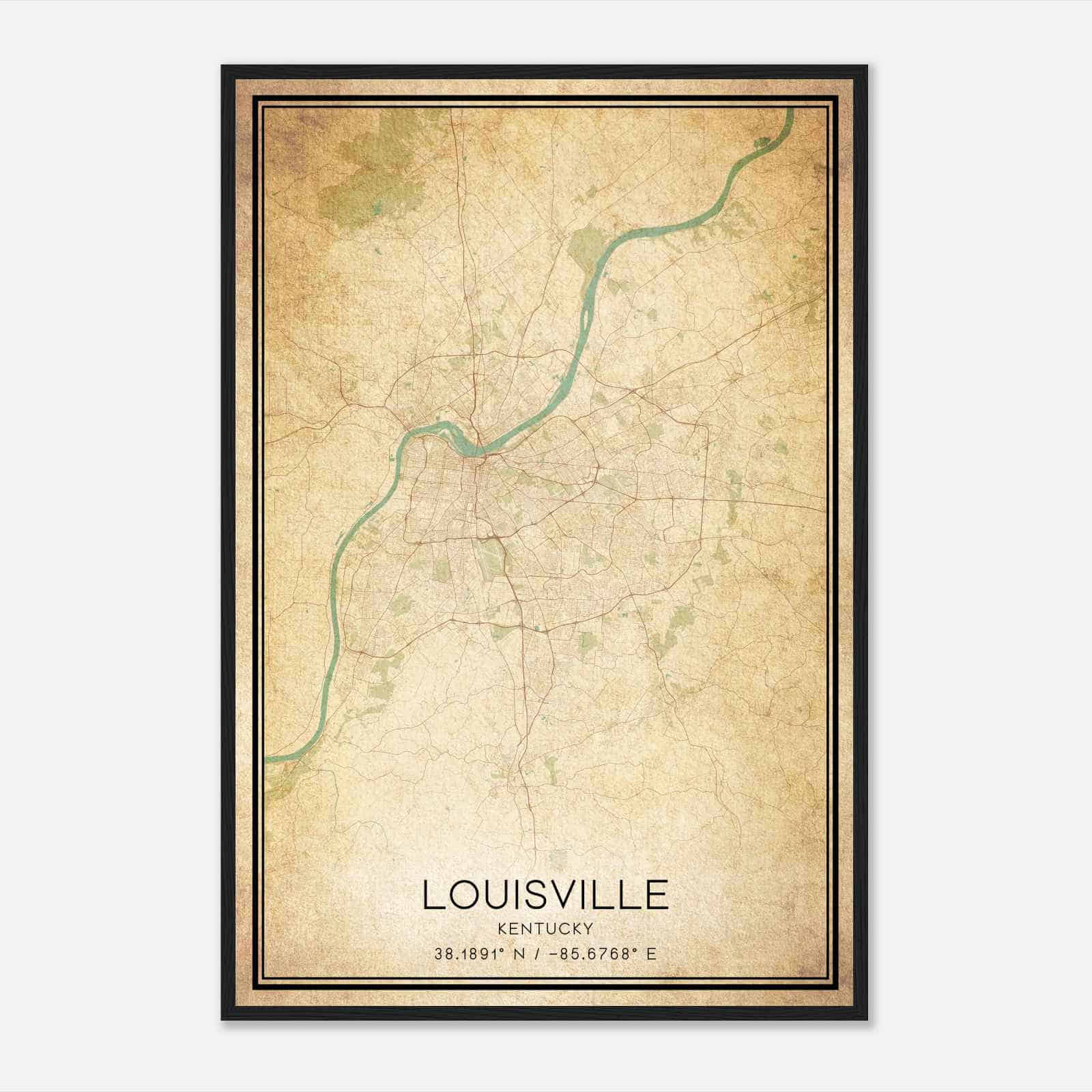 Vintage Louisville Kentucky Map Poster, Modern Home Decor Wall Art Print