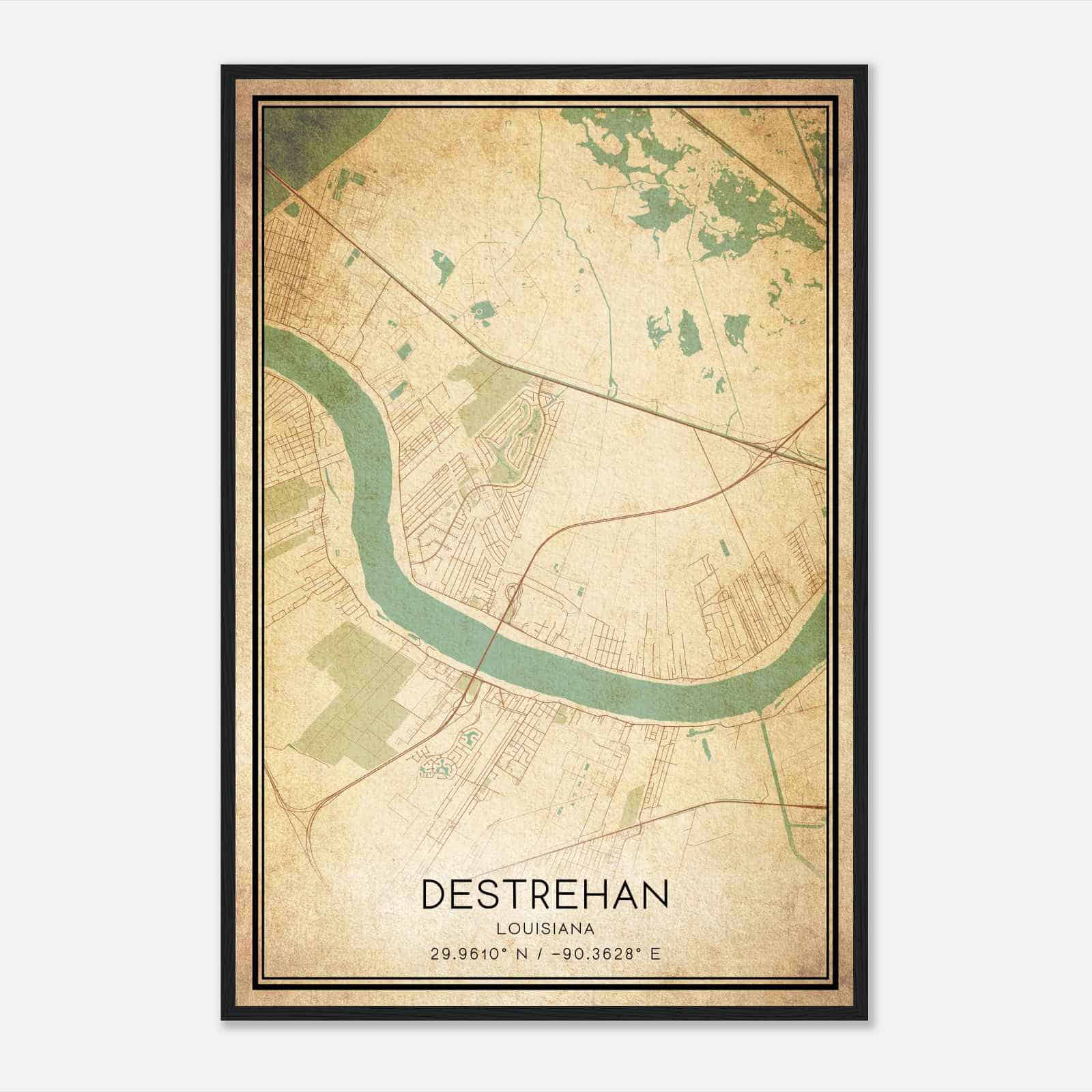 Vintage Destrehan Louisiana Map Poster, Modern Home Decor Wall Art Print