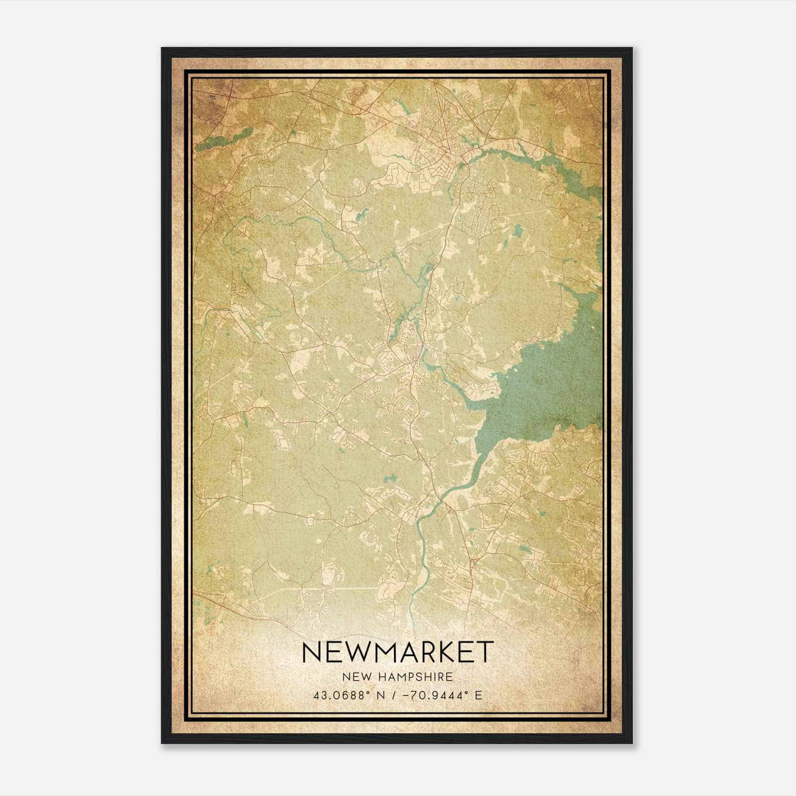Vintage Newmarket New Hampshire Map Poster, Modern Home Decor Wall Art Print