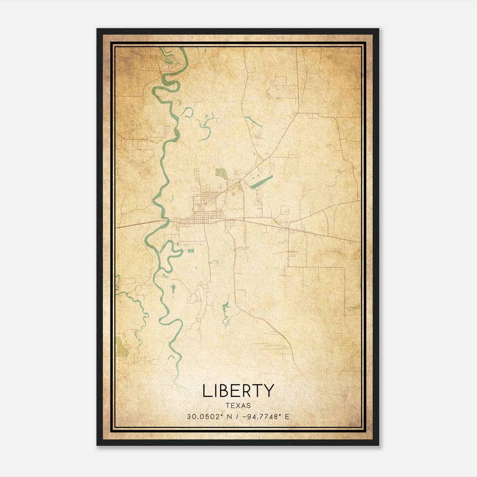 Vintage Liberty Texas Map Poster, Modern Home Decor Wall Art Print