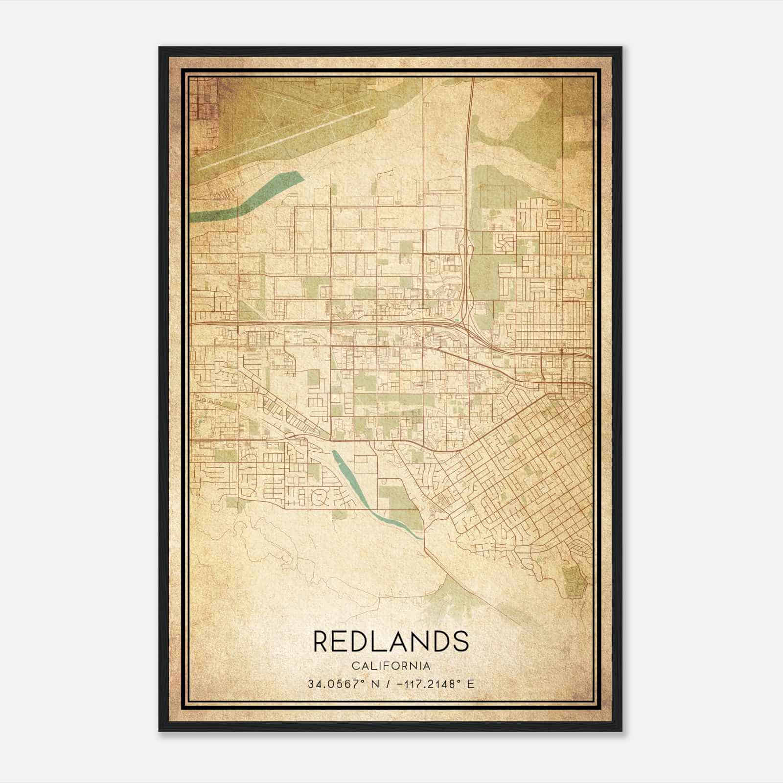 Vintage Redlands California Map Poster, Modern Home Decor Wall Art Print