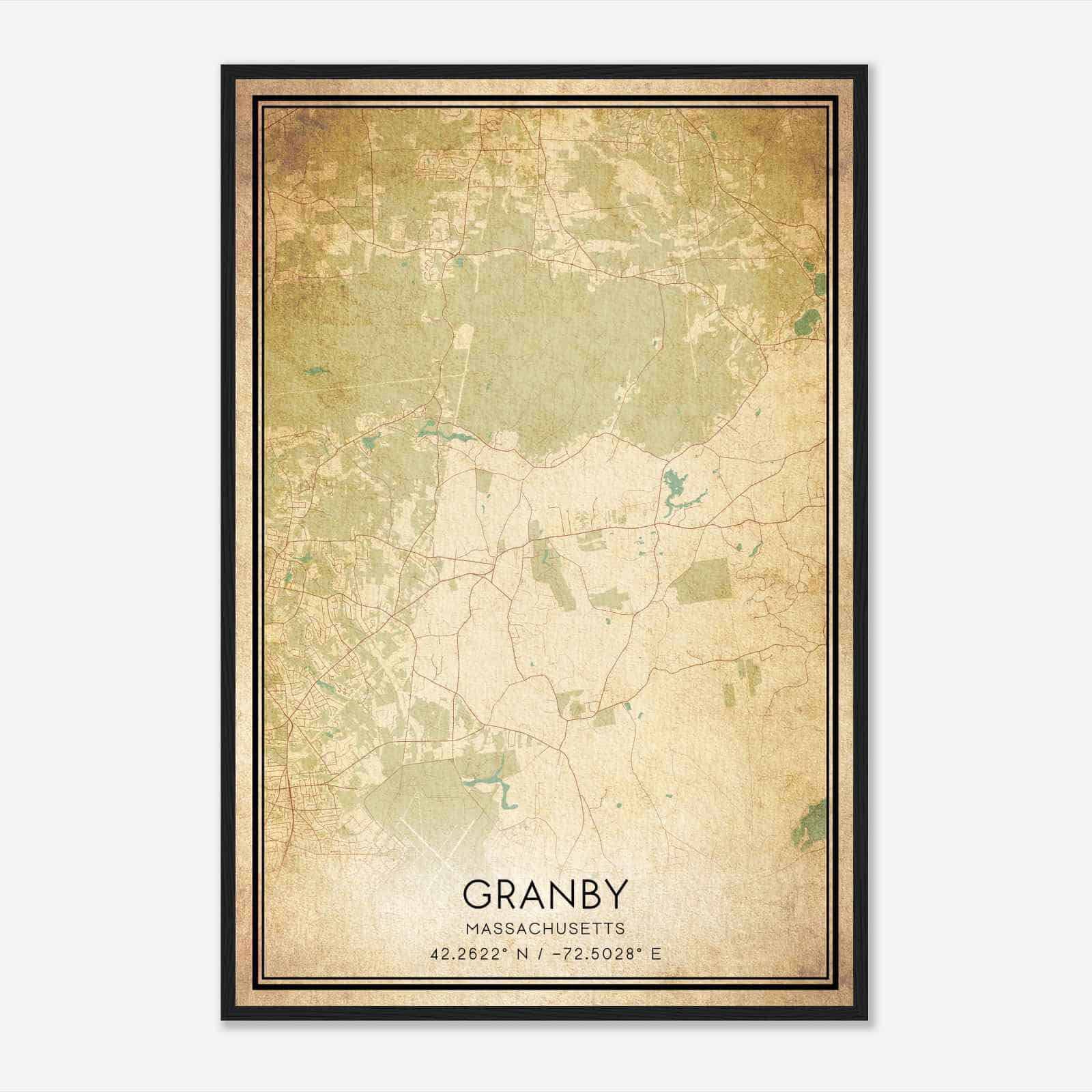 Vintage Granby Massachusetts Map Poster, Modern Home Decor Wall Art Print
