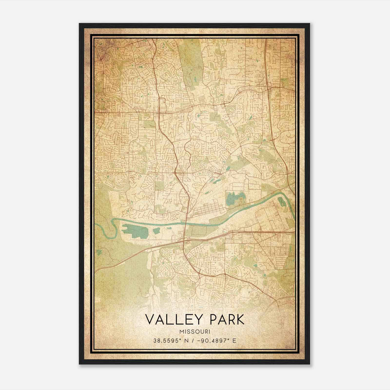 Vintage Valley Park Missouri Map Poster, Modern Home Decor Wall Art Print