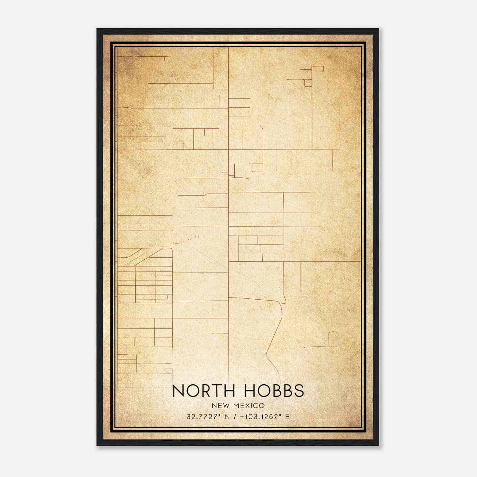Vintage North Hobbs New Mexico Map Poster, Modern Home Decor Wall Art Print