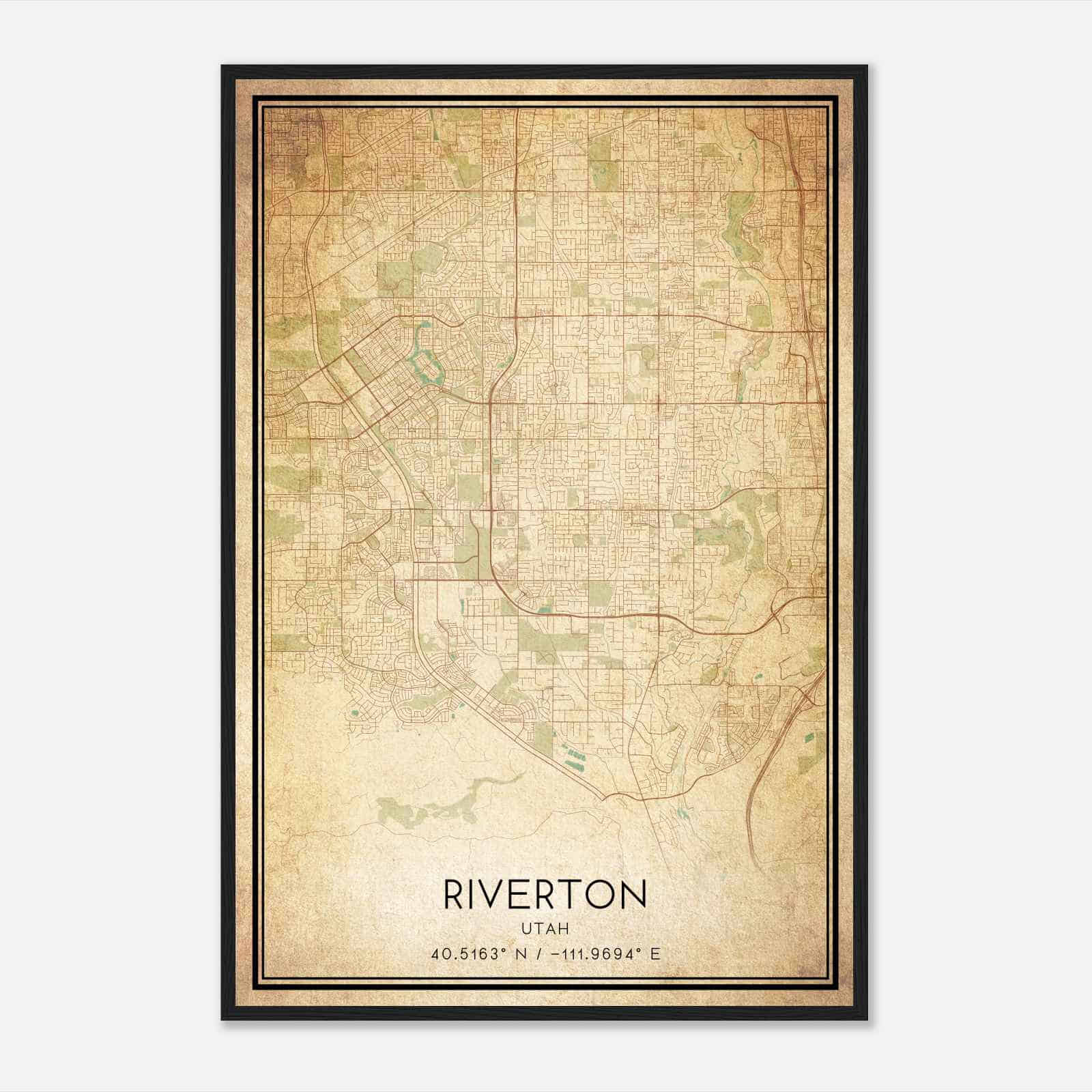 Vintage Riverton Utah Map Poster, Modern Home Decor Wall Art Print