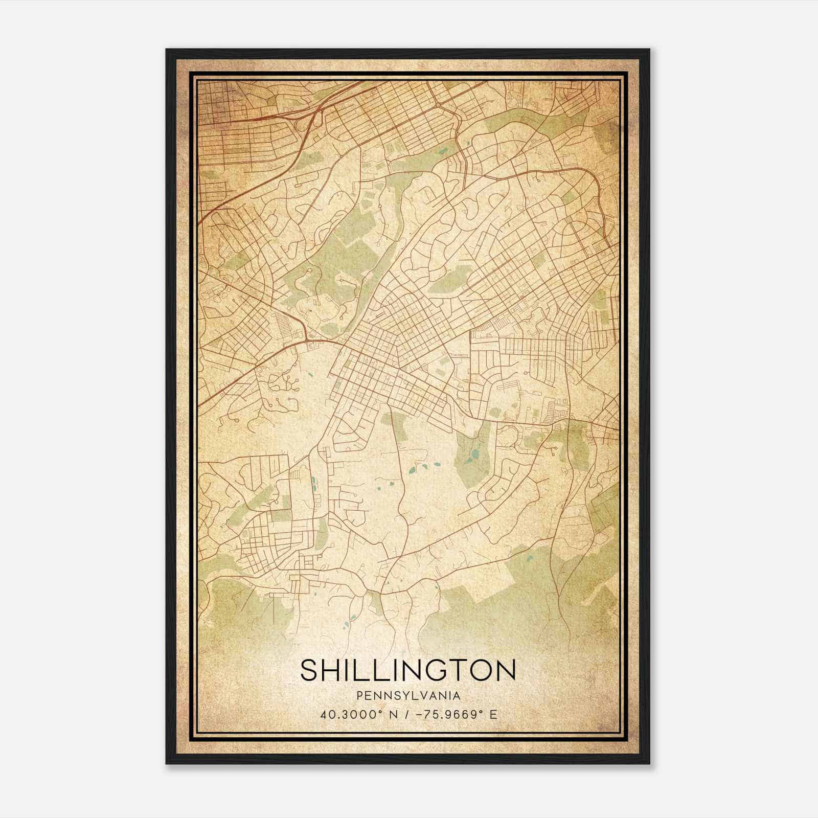 Vintage Shillington Pennsylvania Map Poster, Modern Home Decor Wall Art Print
