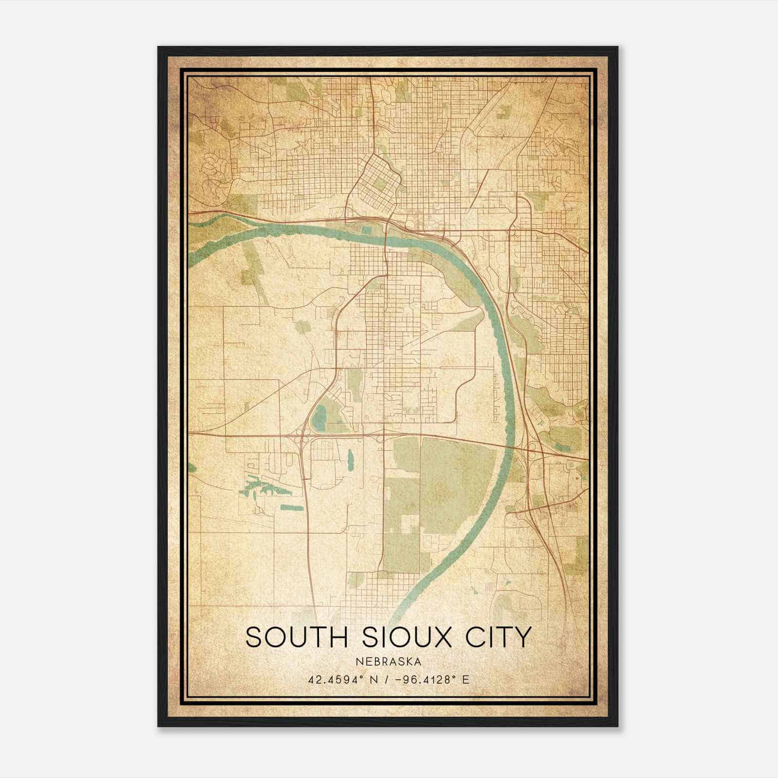 Vintage South Sioux City Nebraska Map Poster, Modern Home Decor Wall Art Print