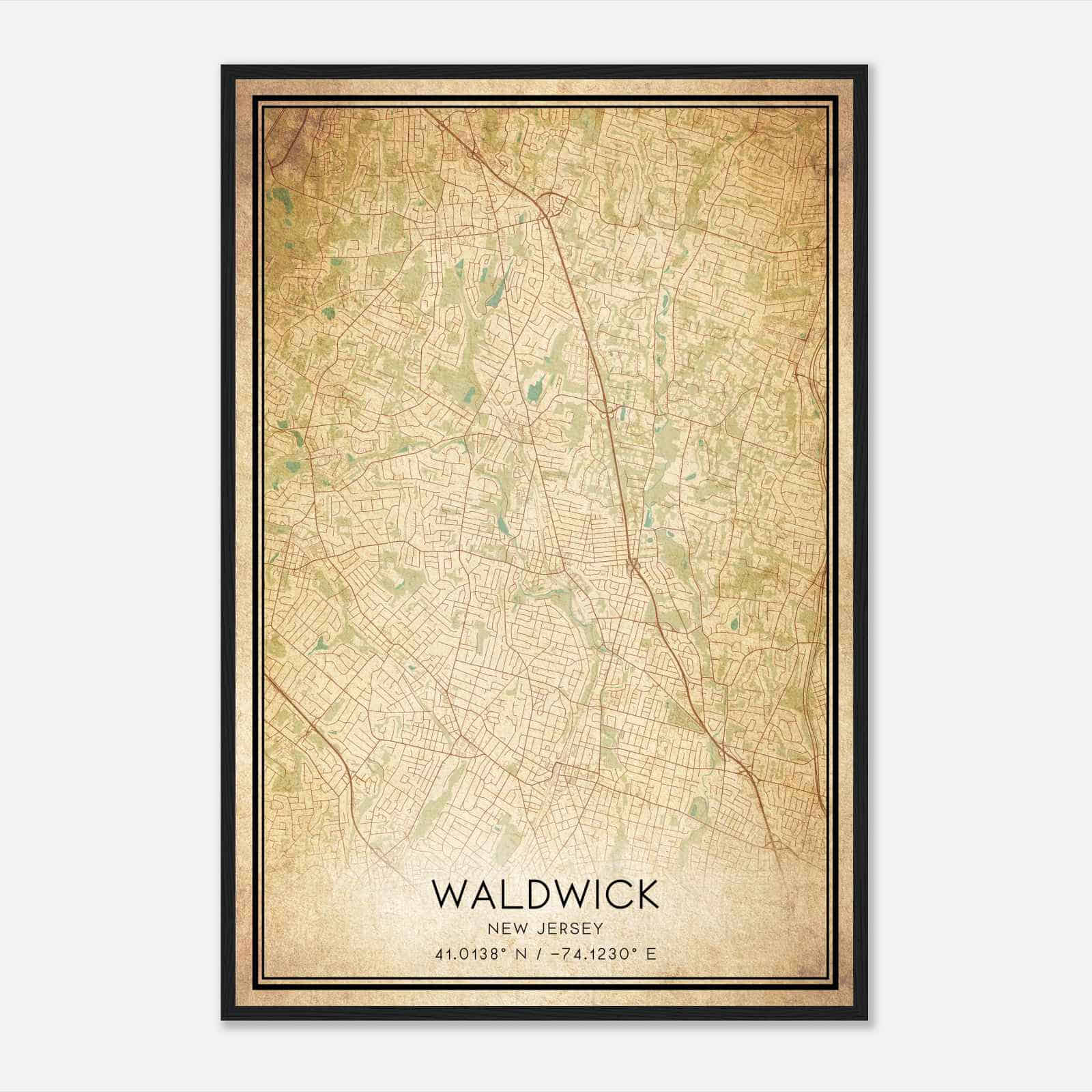 Vintage Waldwick New Jersey Map Poster, Modern Home Decor Wall Art Print