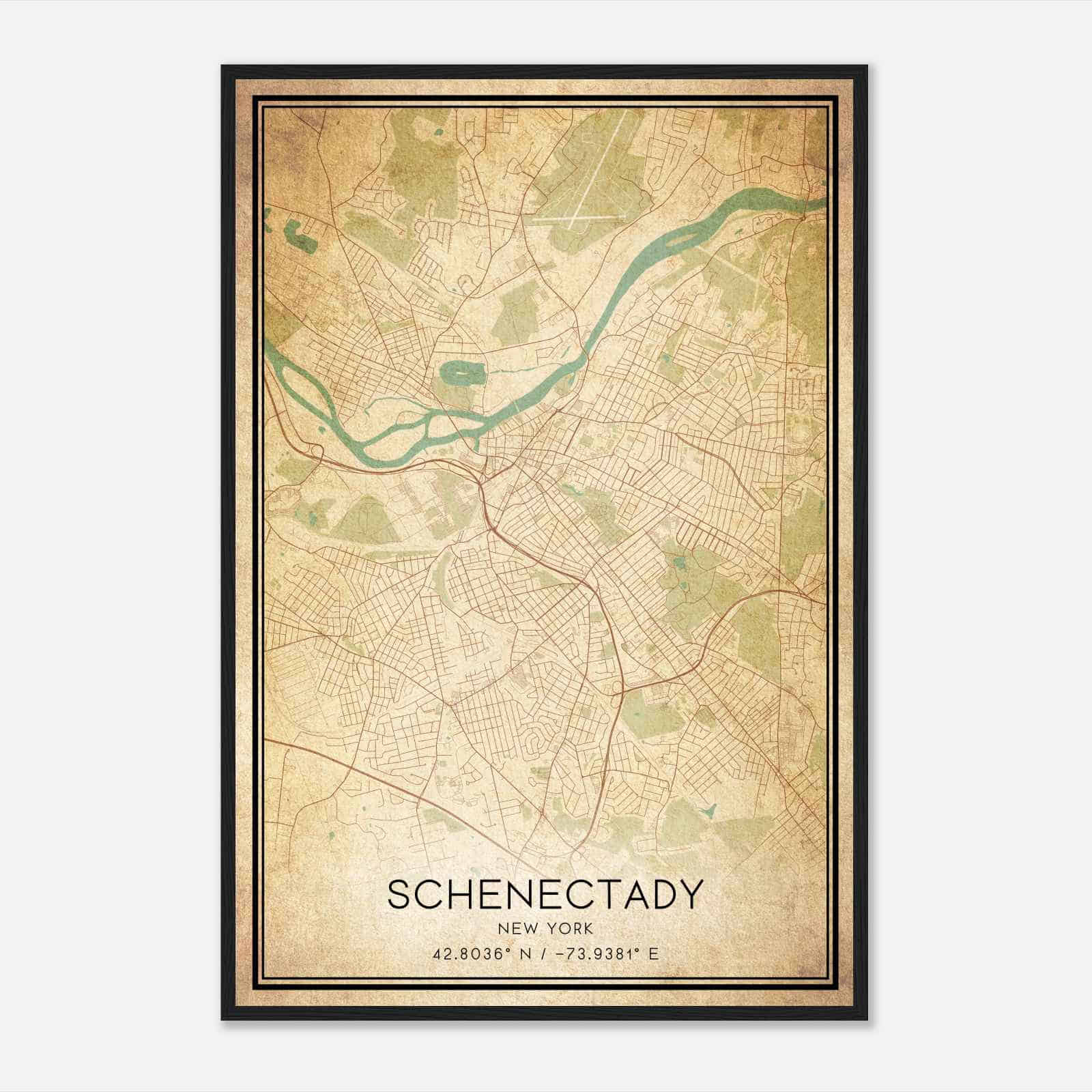 Vintage Schenectady New York Map Poster, Modern Home Decor Wall Art Print