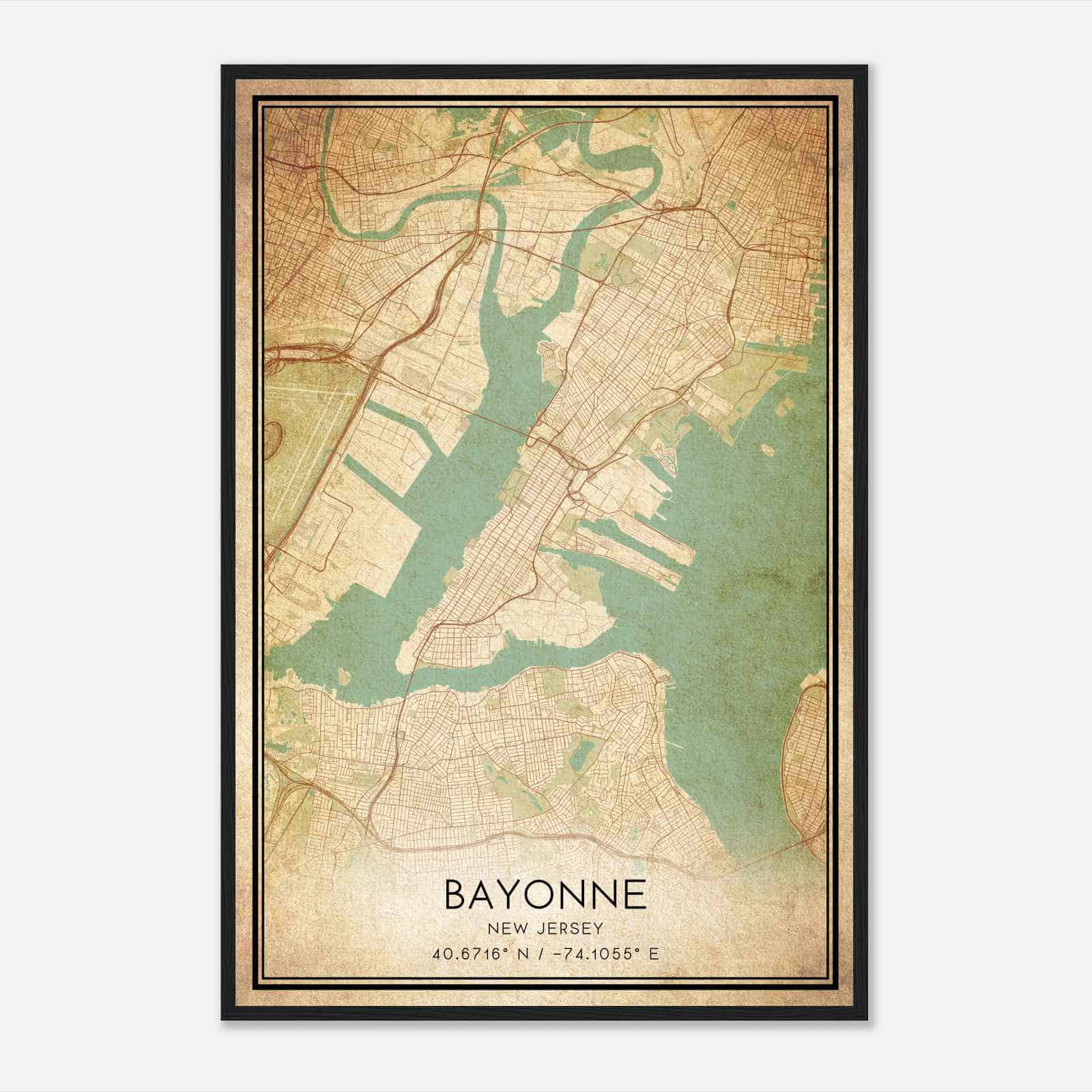 Vintage Bayonne New Jersey Map Poster, Modern Home Decor Wall Art Print Vintage Bayonne New Jersey Map Poster, Modern Home Decor Wall Art Print
