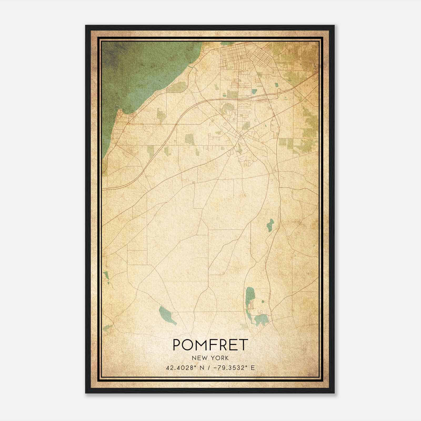 Vintage Pomfret New York Map Poster, Modern Home Decor Wall Art Print