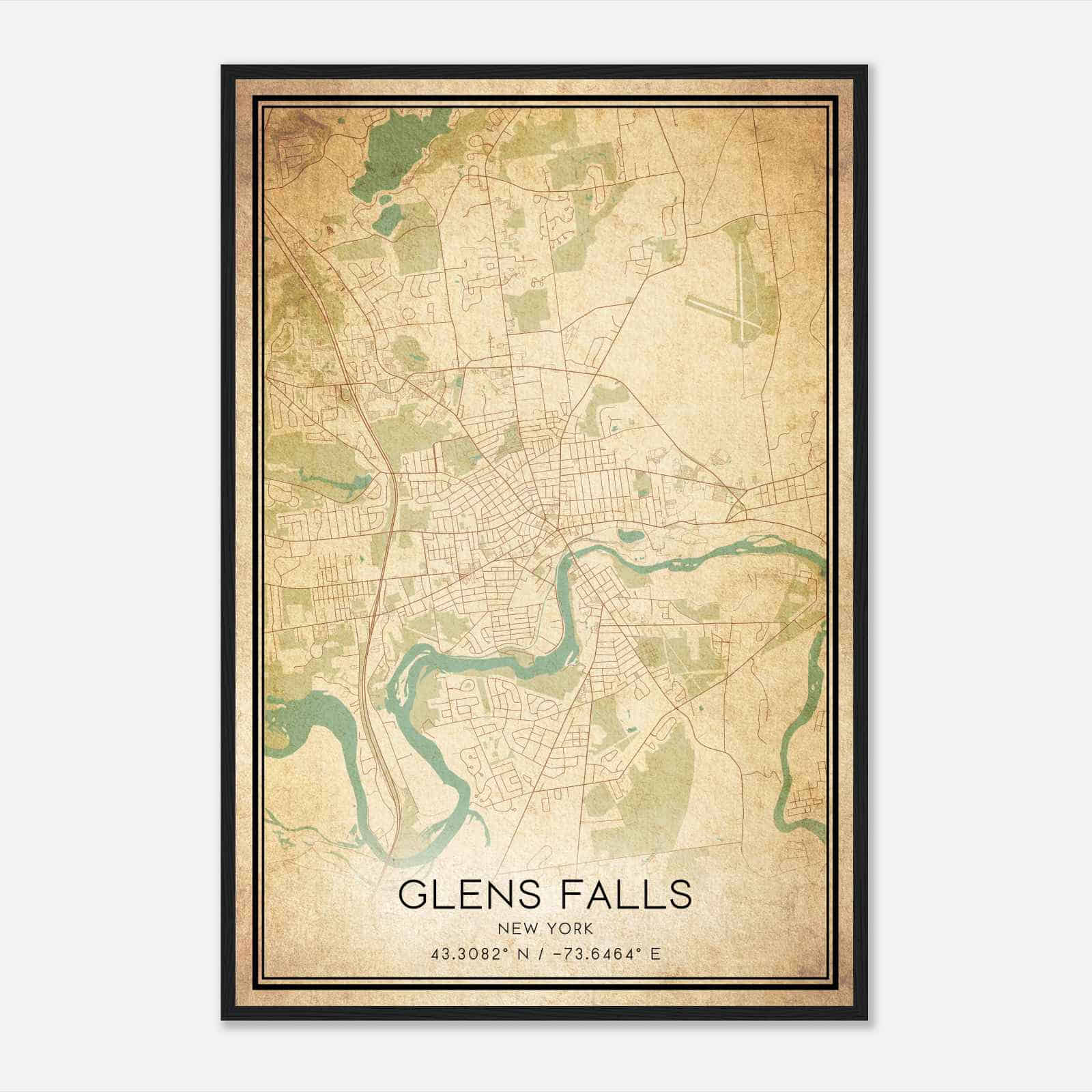 Vintage Glens Falls New York Map Poster, Modern Home Decor Wall Art Print